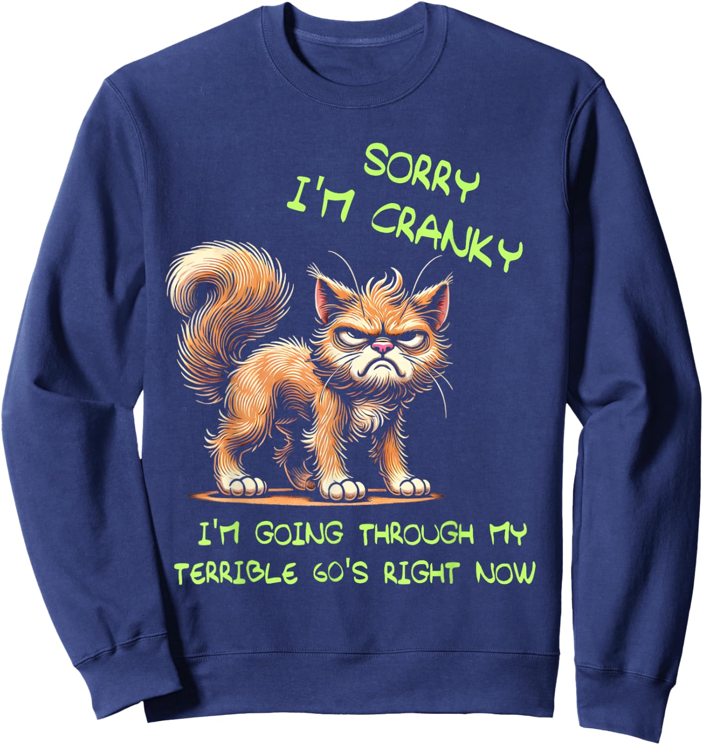 Cat Sorry I'm Cranky I'm Going Through My Terrible 60's Sweatshirt - Sweatshirt | Navy