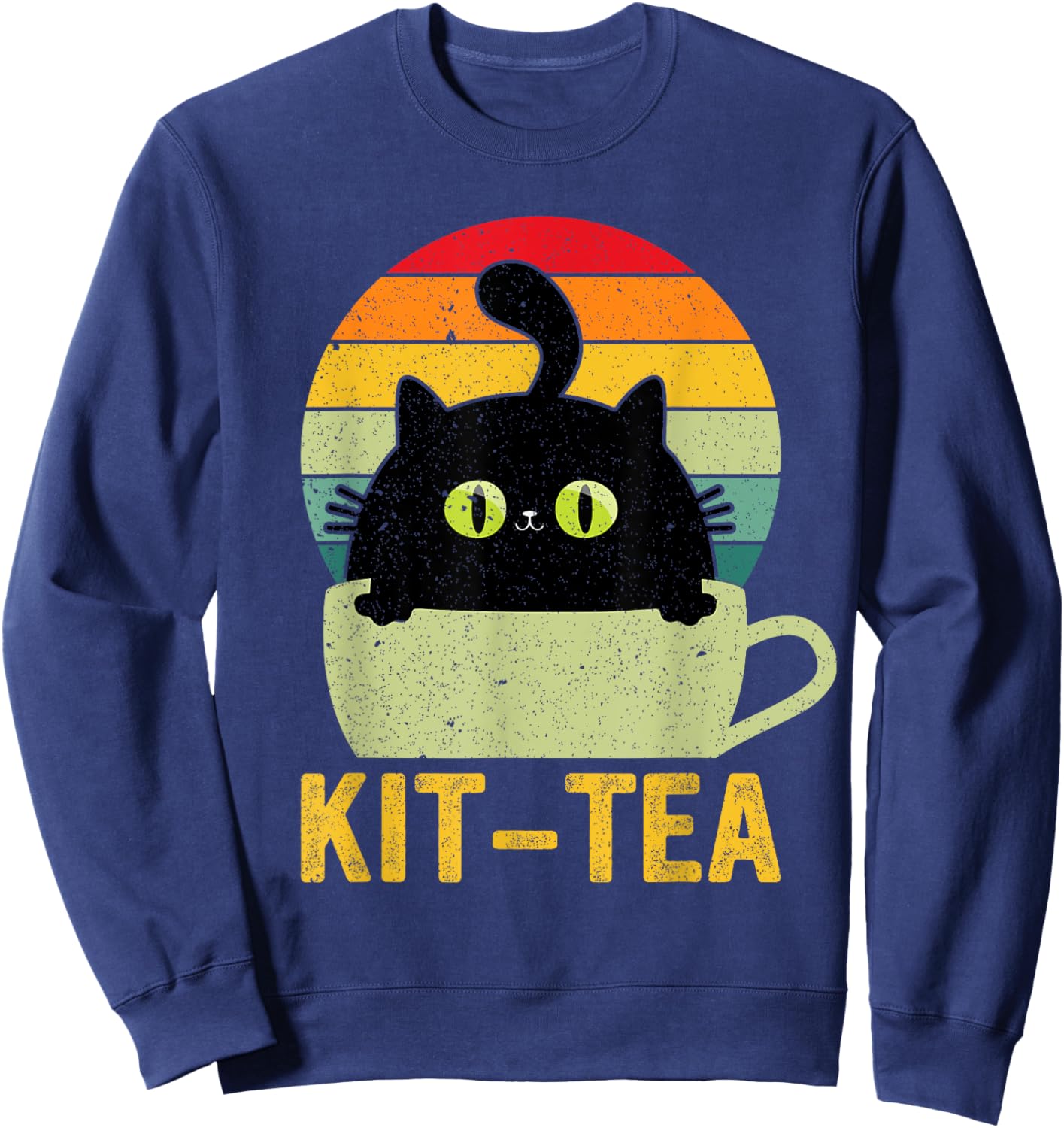 Kit Tea Black Kitty Cat Tea Lover Men Women Girls Kids Sweatshirt - Sweatshirt | Navy