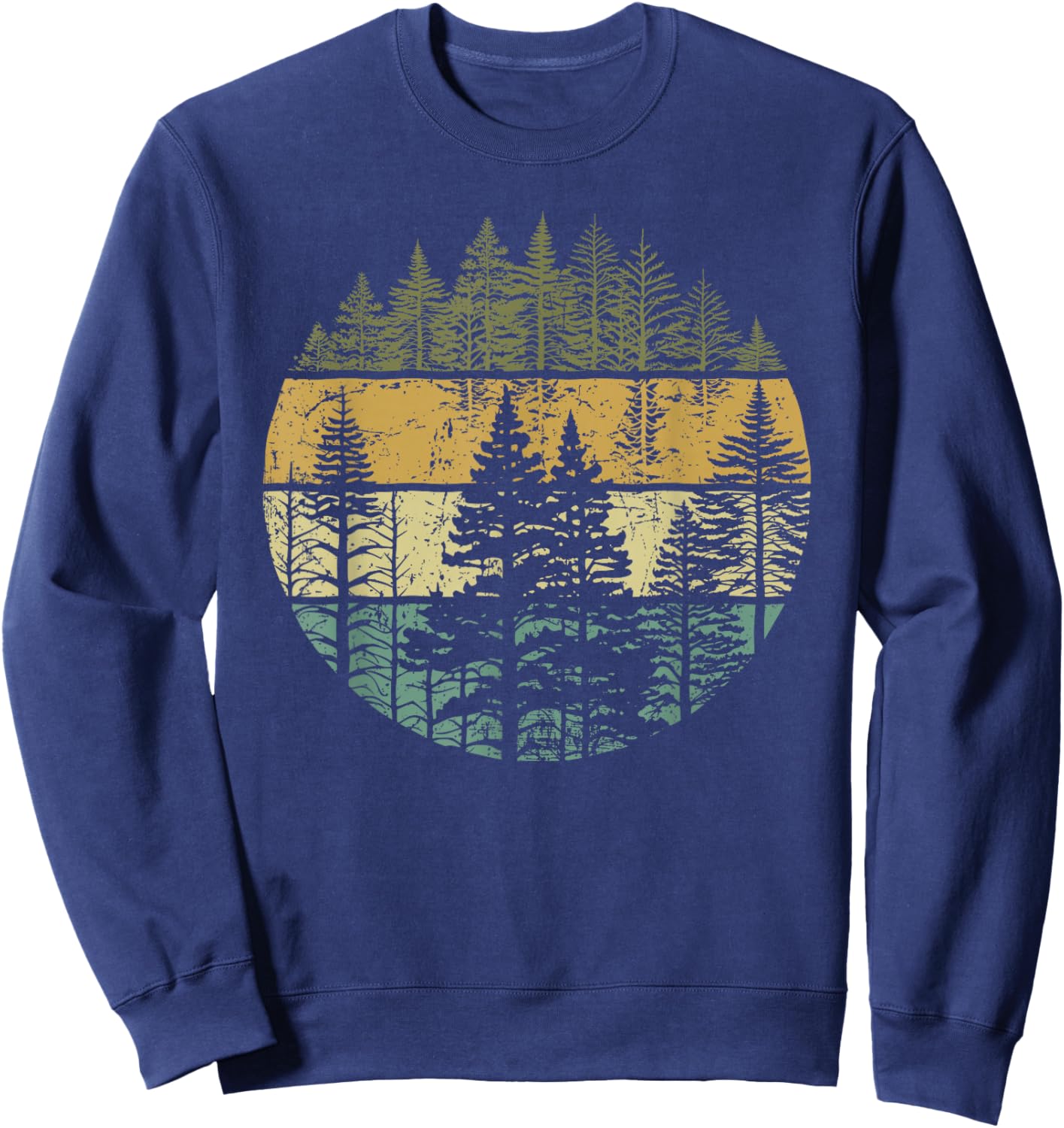 Retro Forest Trees Outdoors Nature Women Men Vintage Graphic Sweatshirt - Sweatshirt | Navy