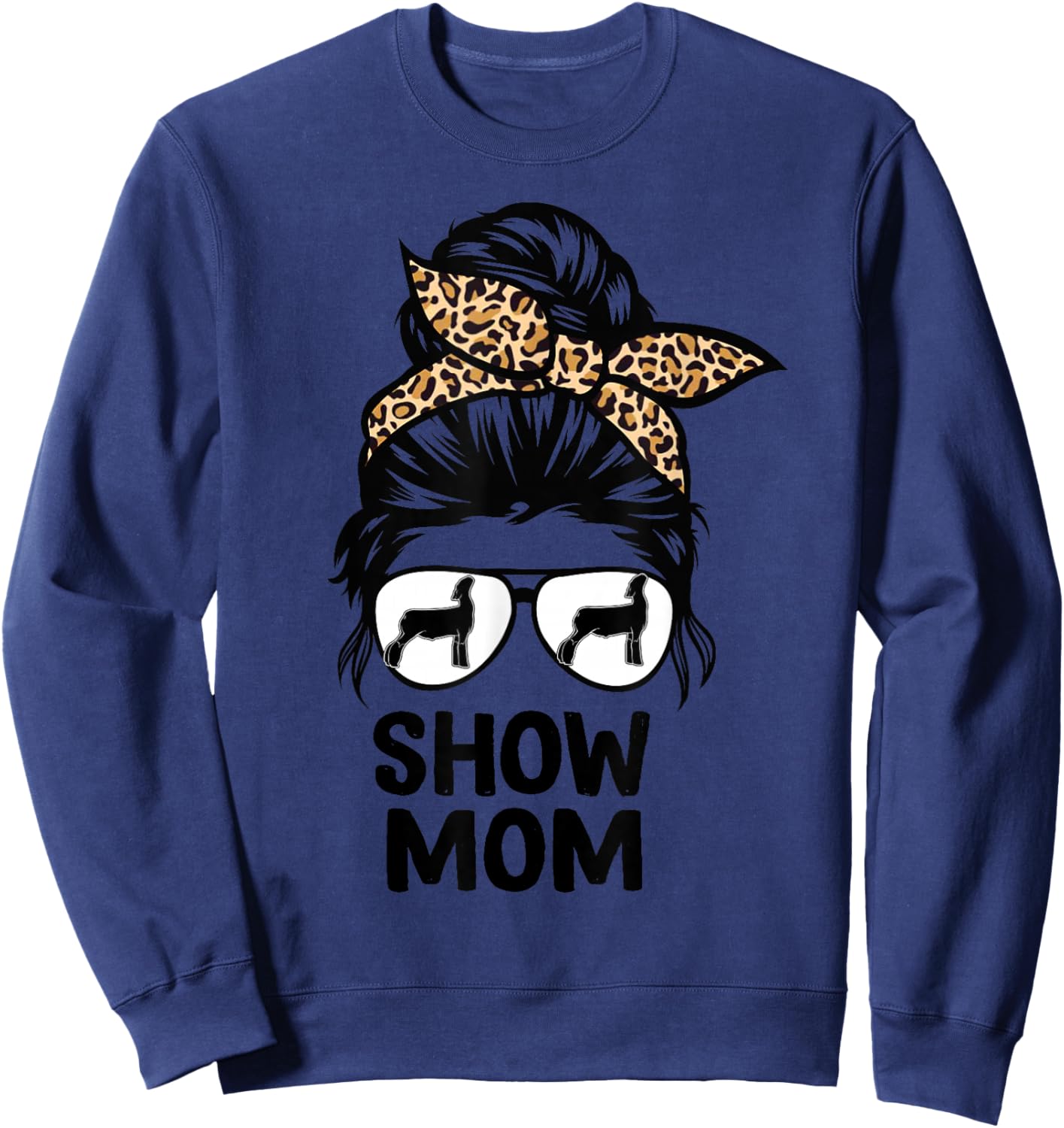 Show Lamb Mom Messy Bun Leopard, Sheep Show Mama Sweatshirt - Sweatshirt | Navy