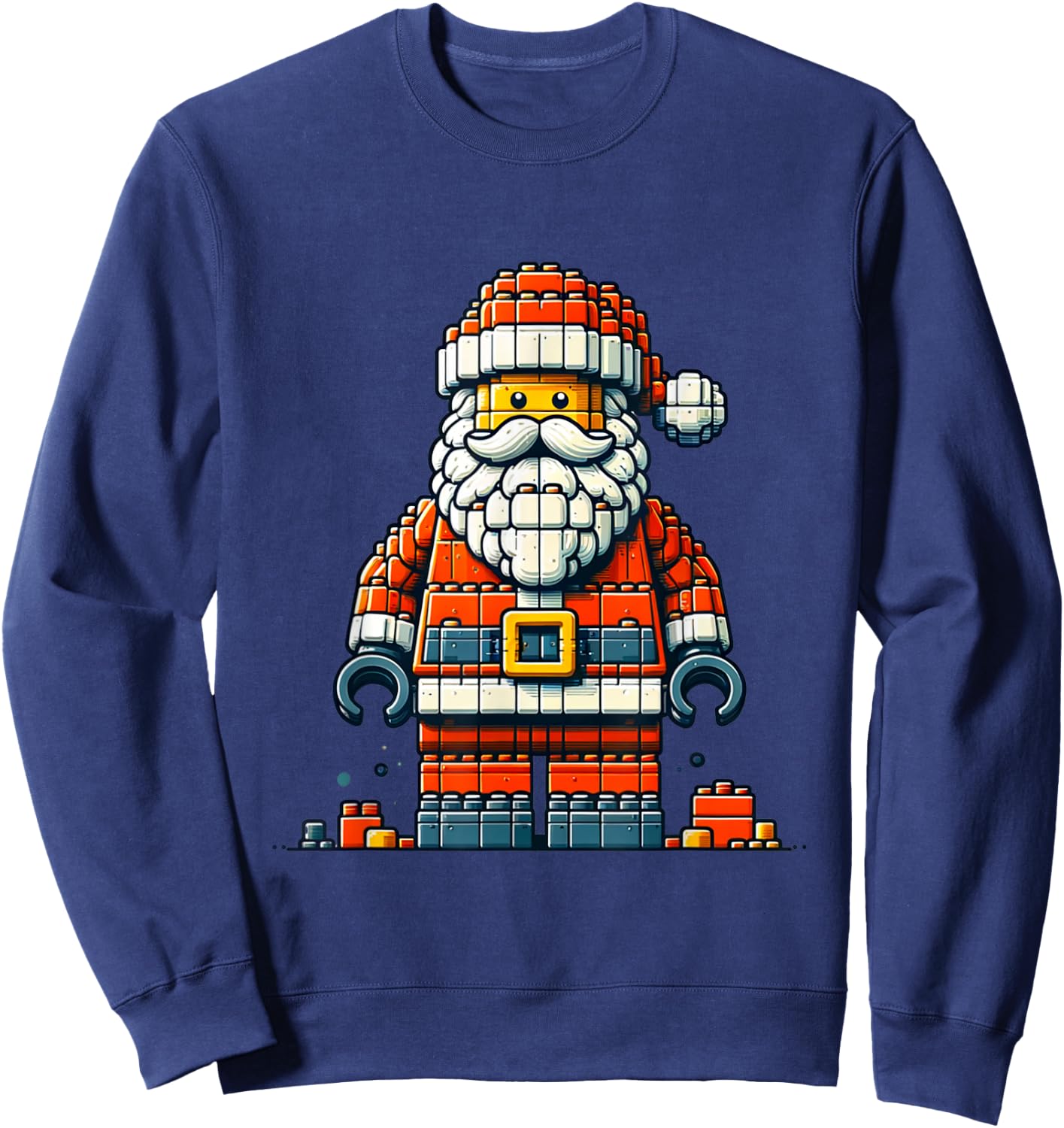 Christmas Builder Block Brick Building Santa Face Boys Sweatshirt - Sweatshirt | Navy
