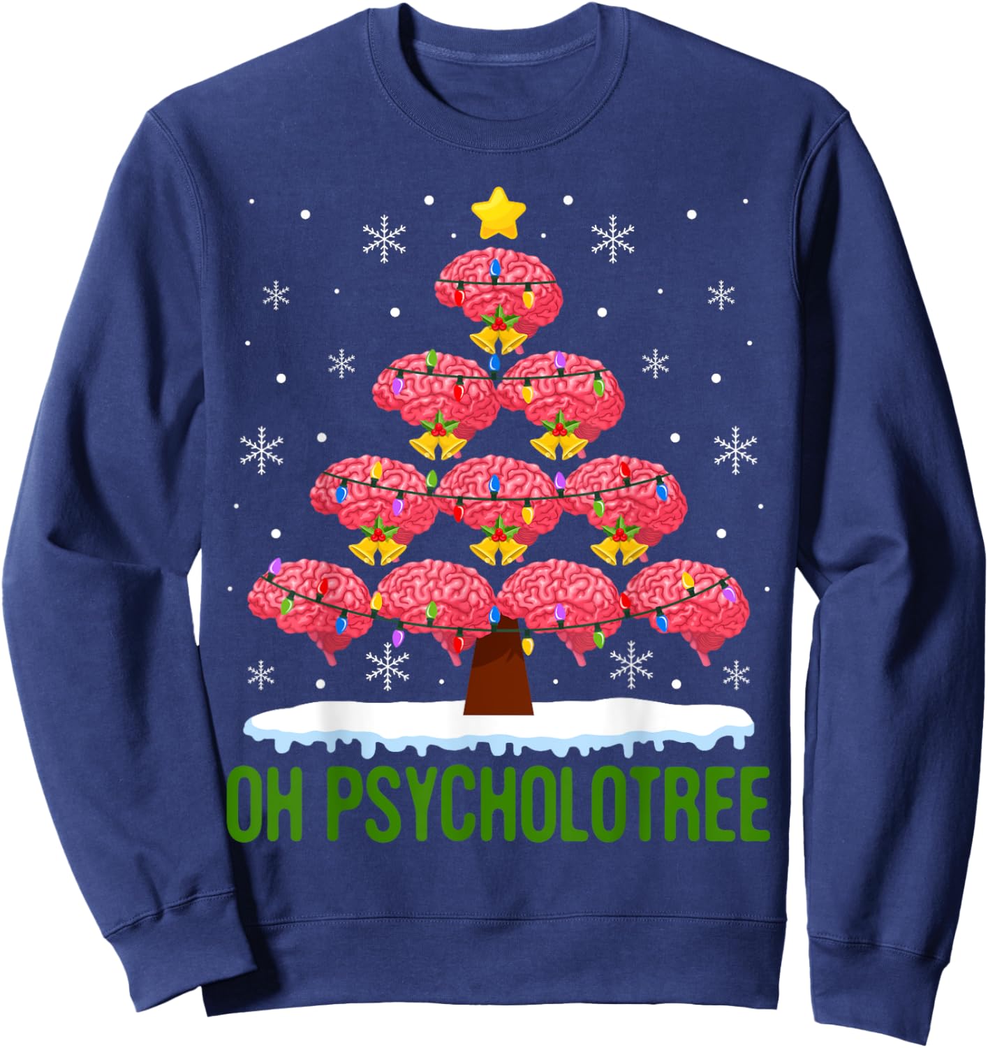 Christmas Tree Oh Psycholotree Psychology Brain Ugly Sweater Sweatshirt - Sweatshirt | Navy