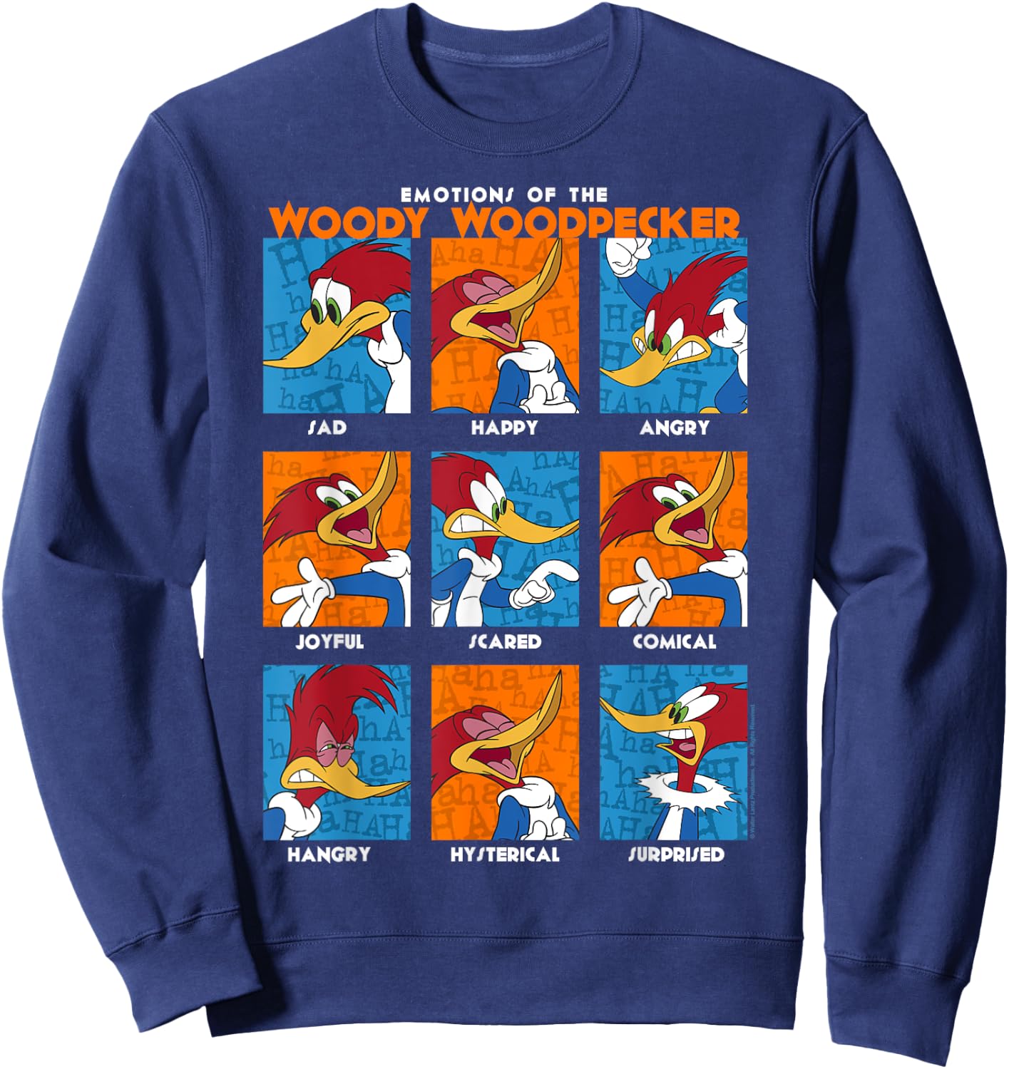 Woody Woodpecker Emotions Vintage Panel Poster Sweatshirt - Sweatshirt | Navy