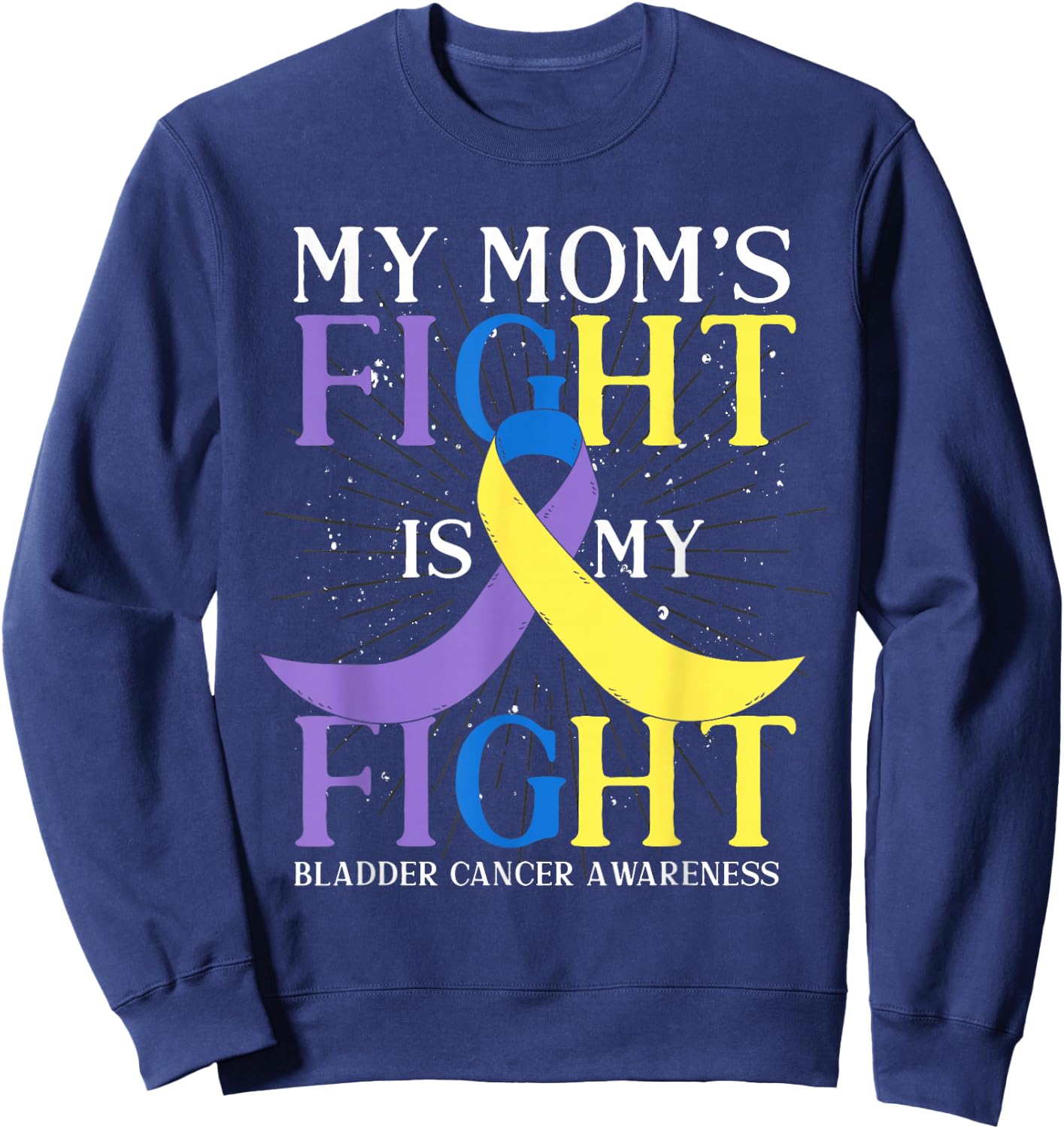 Purple Blue Yellow Ribbon Mom Bladder Cancer Awareness Sweatshirt - Sweatshirt | Navy