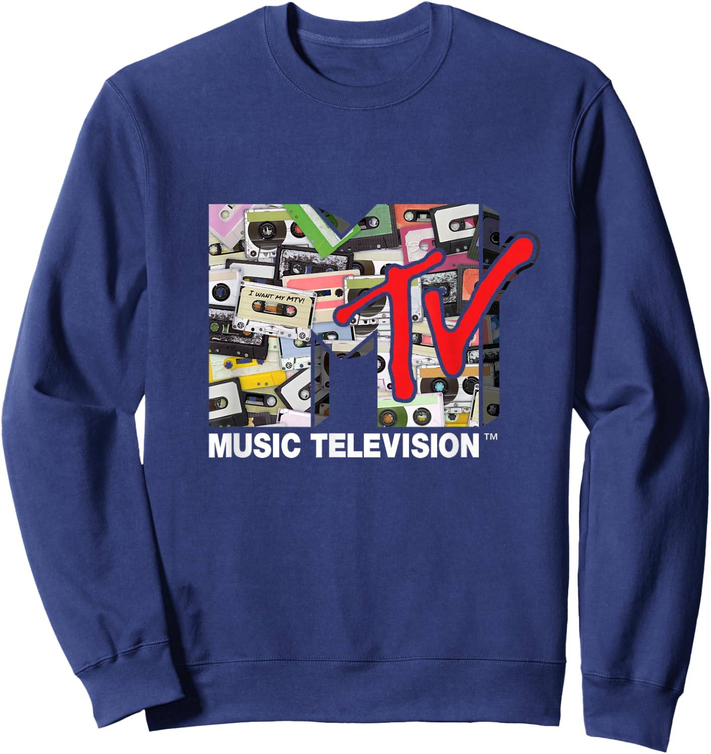 Logo 80s Vintage Cassette Tapes Remix Sweatshirt - Sweatshirt | Navy