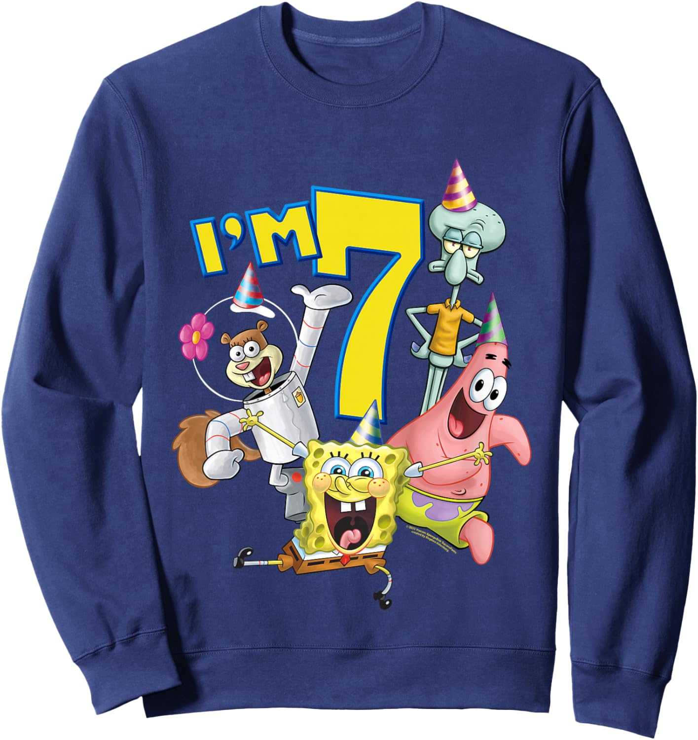 Kinder SpongeBob SquarePants 7th Birthday Today I'm 7 Sweatshirt - Sweatshirt | Navy