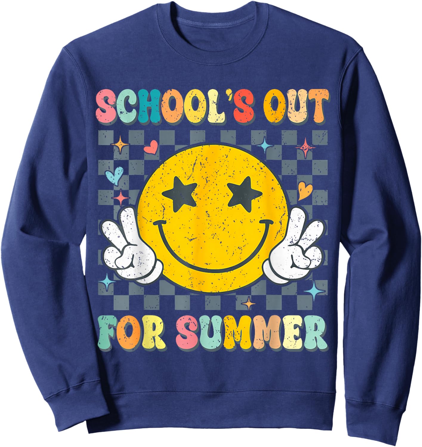Last Day Of School Retro Schools Out For Summer Teacher Sweatshirt - Sweatshirt | Navy