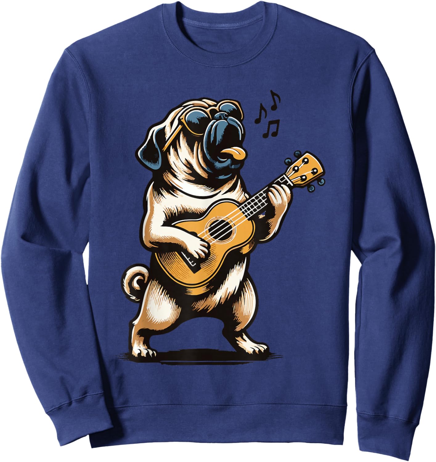 Dog Playing Guitar Singing Pug Funny Pugfather Sweatshirt - Sweatshirt | Navy