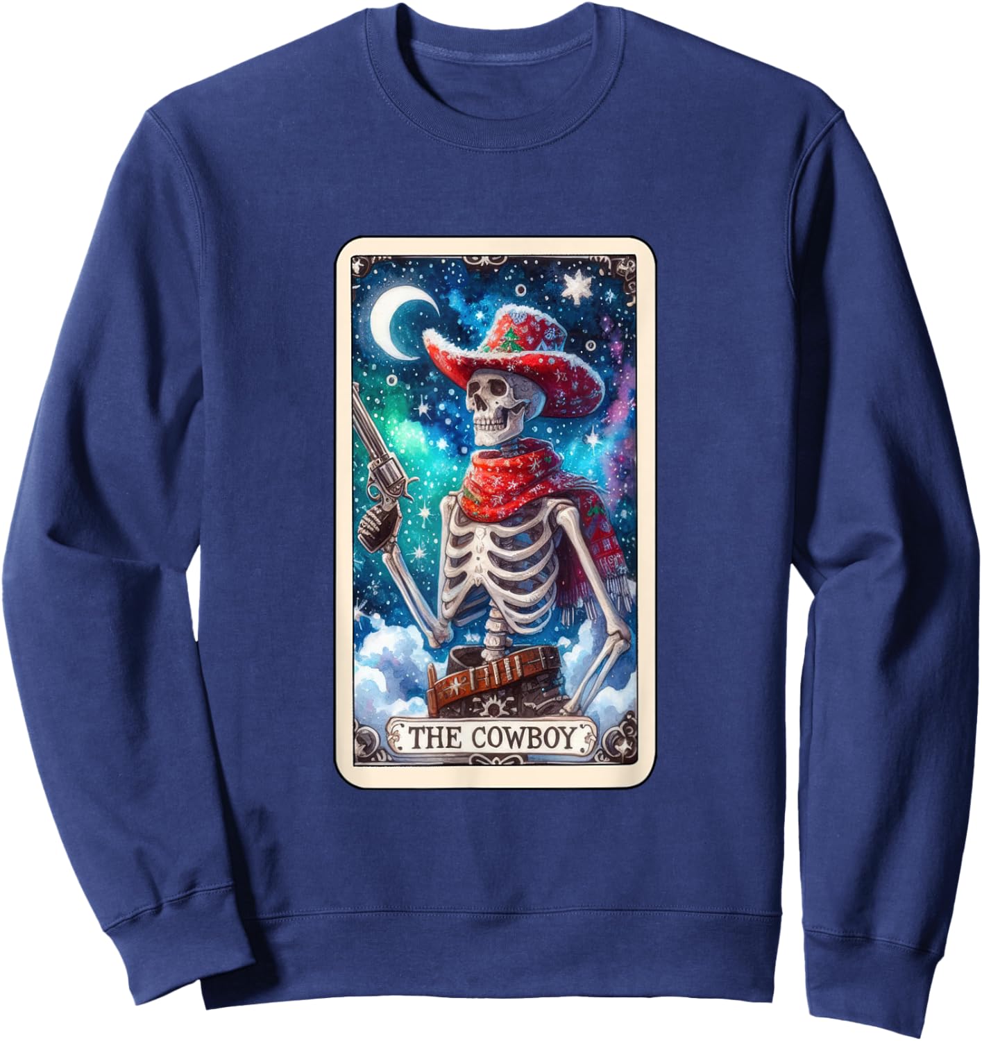 The Cowboy Tarot Card Skeleton Skull Funny Christmas Sweatshirt - Sweatshirt | Navy