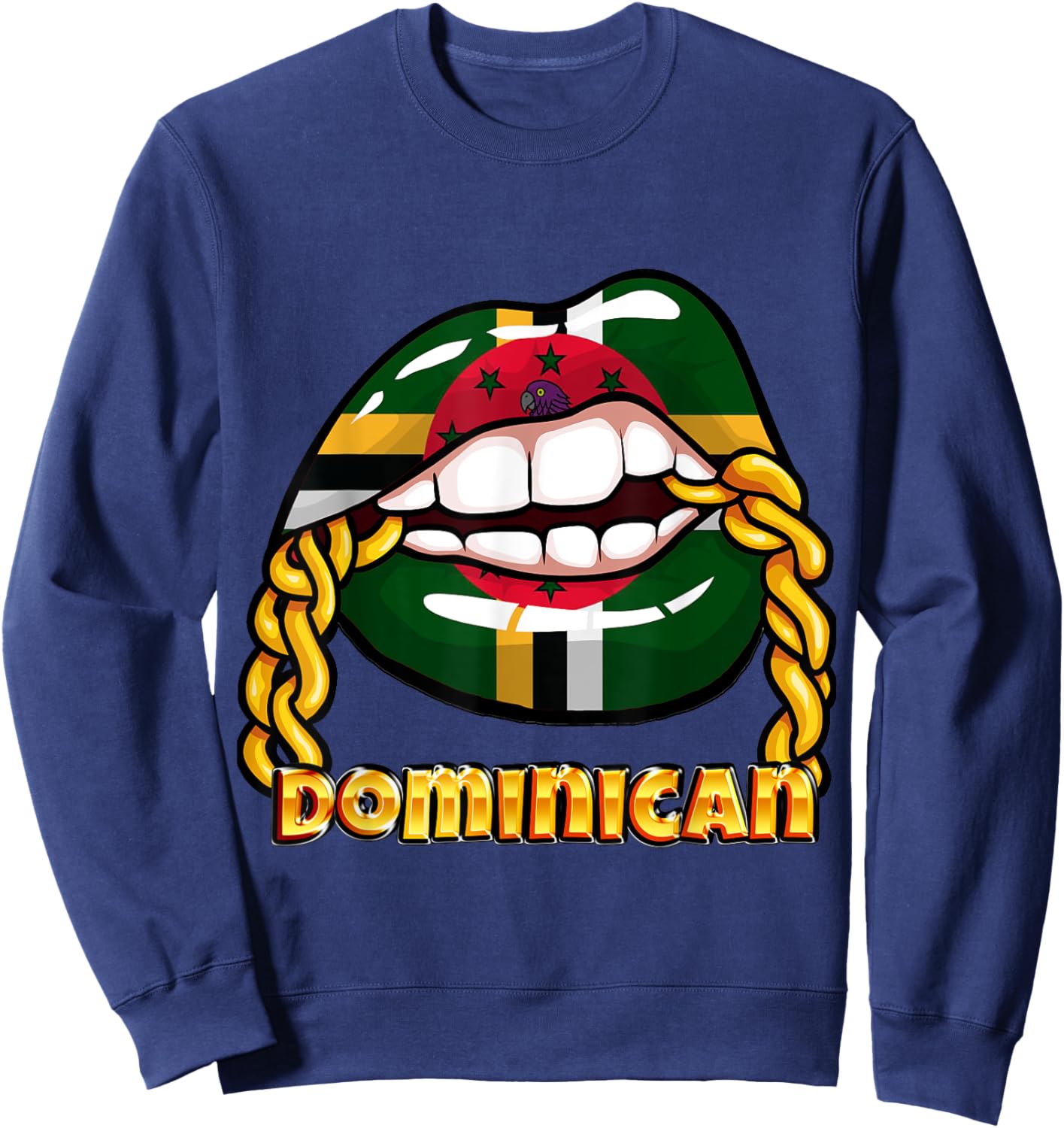 Dominica National Flag Lips with Chain Sweatshirt - Sweatshirt | Navy