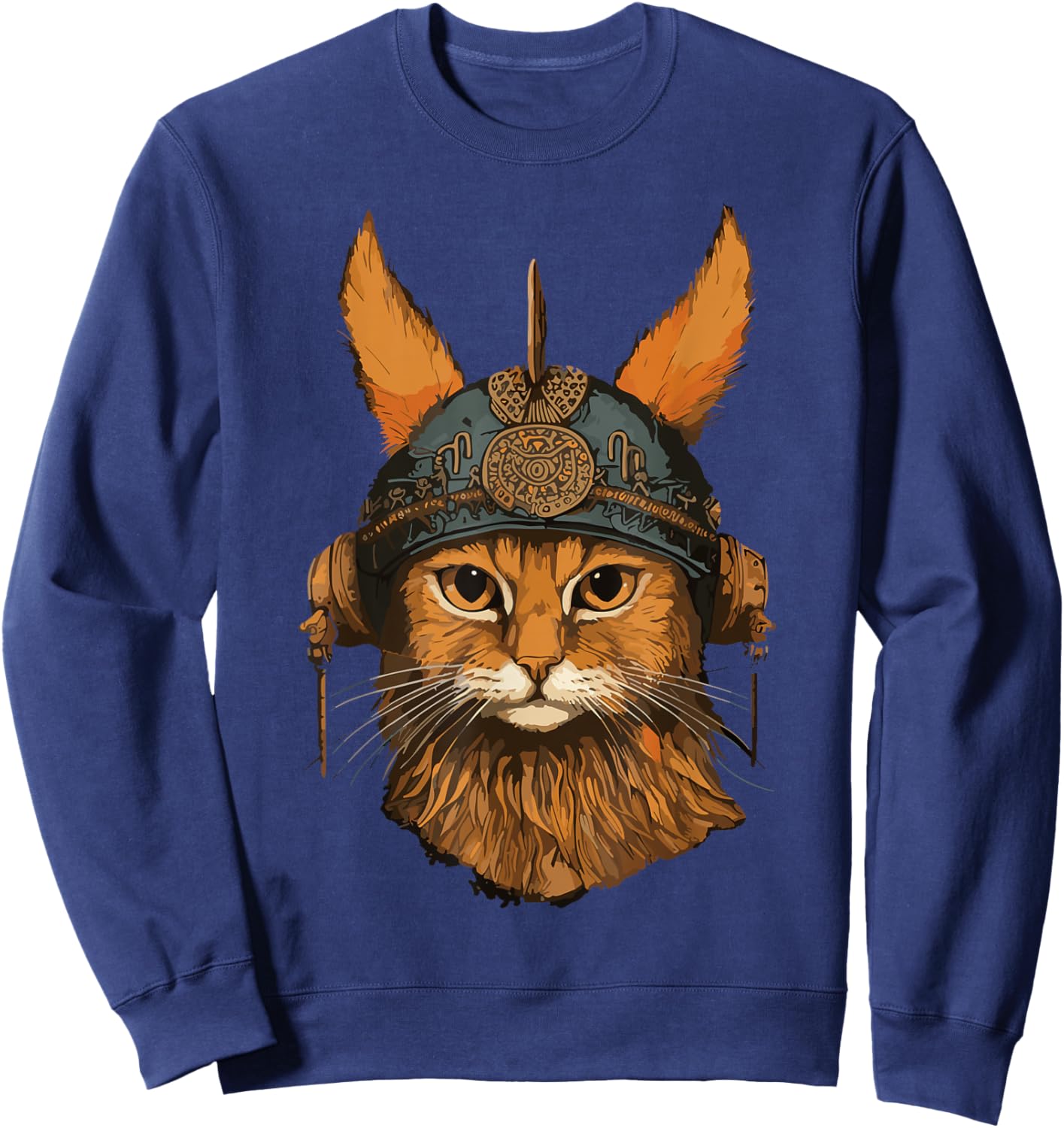 Viking Cat With Viking Helmet Norwegian Nordic Mjolnir Axes Sweatshirt - Sweatshirt | Navy