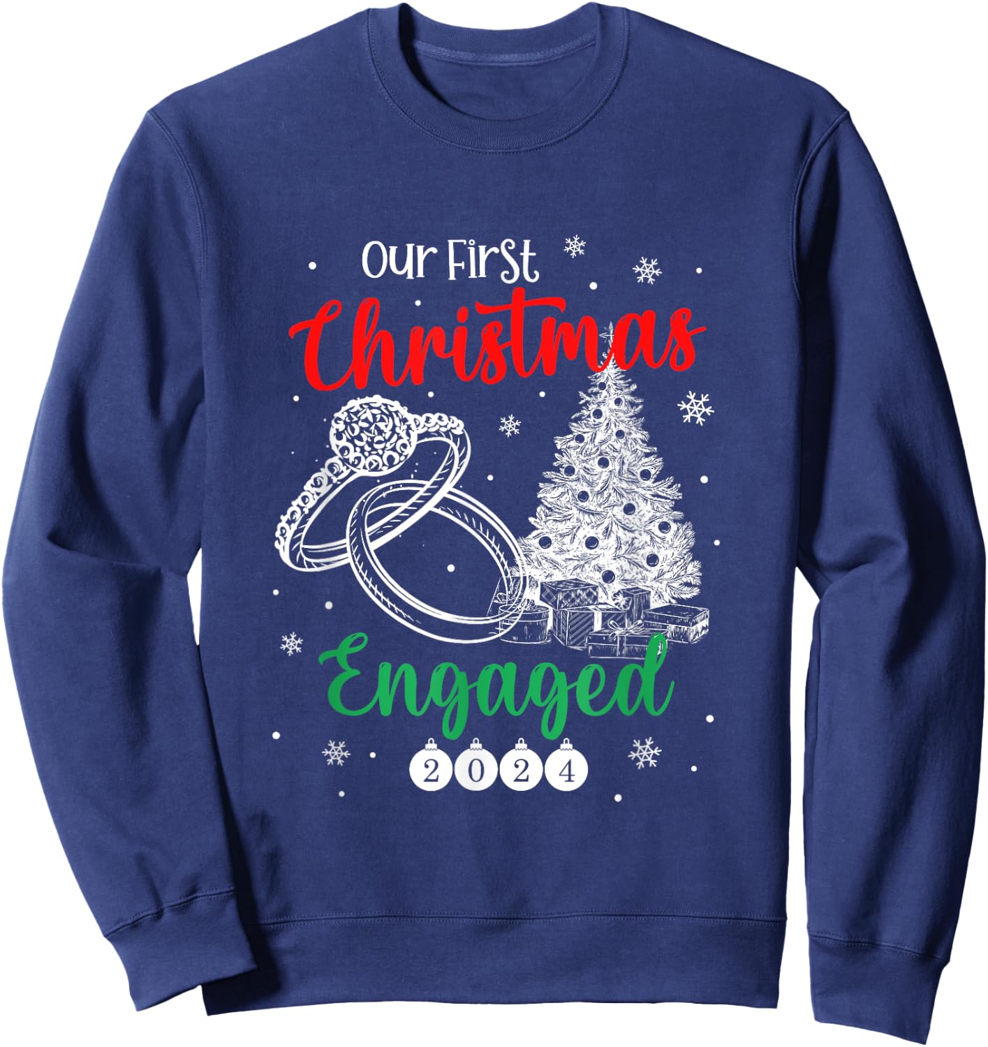 1st Christmas Engaged 2024 Matching Couples Mr and Mrs Xmas Sweatshirt - Sweatshirt | Navy