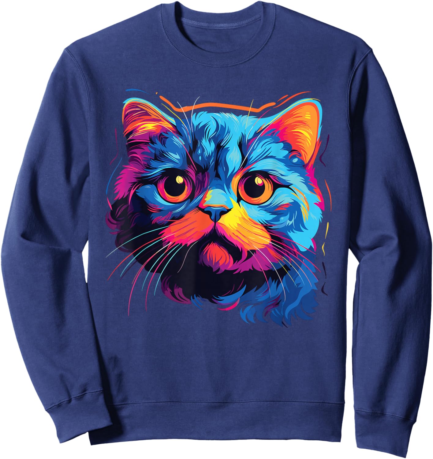 Cat Watercolor Colorful Scottish Fold Cats Women Girls Kids Sweatshirt - Sweatshirt | Navy