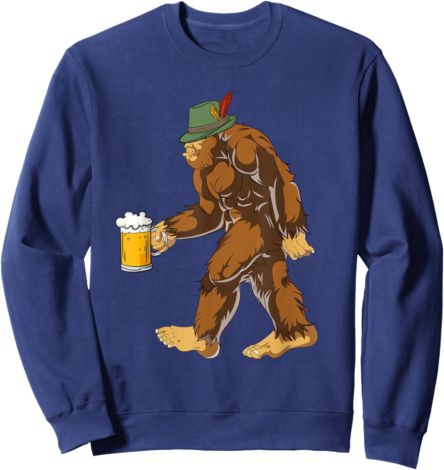 German Bigfoot Lederhosen Funny Beer Oktoberfest Sweatshirt - Sweatshirt | Navy
