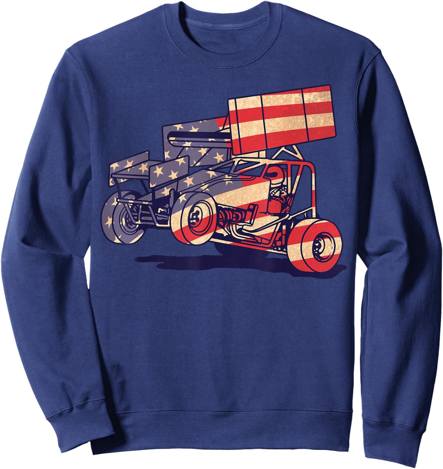 Vintage Sprint Car American Flag Funny Racer Racing Gift Men Sweatshirt - Sweatshirt | Navy