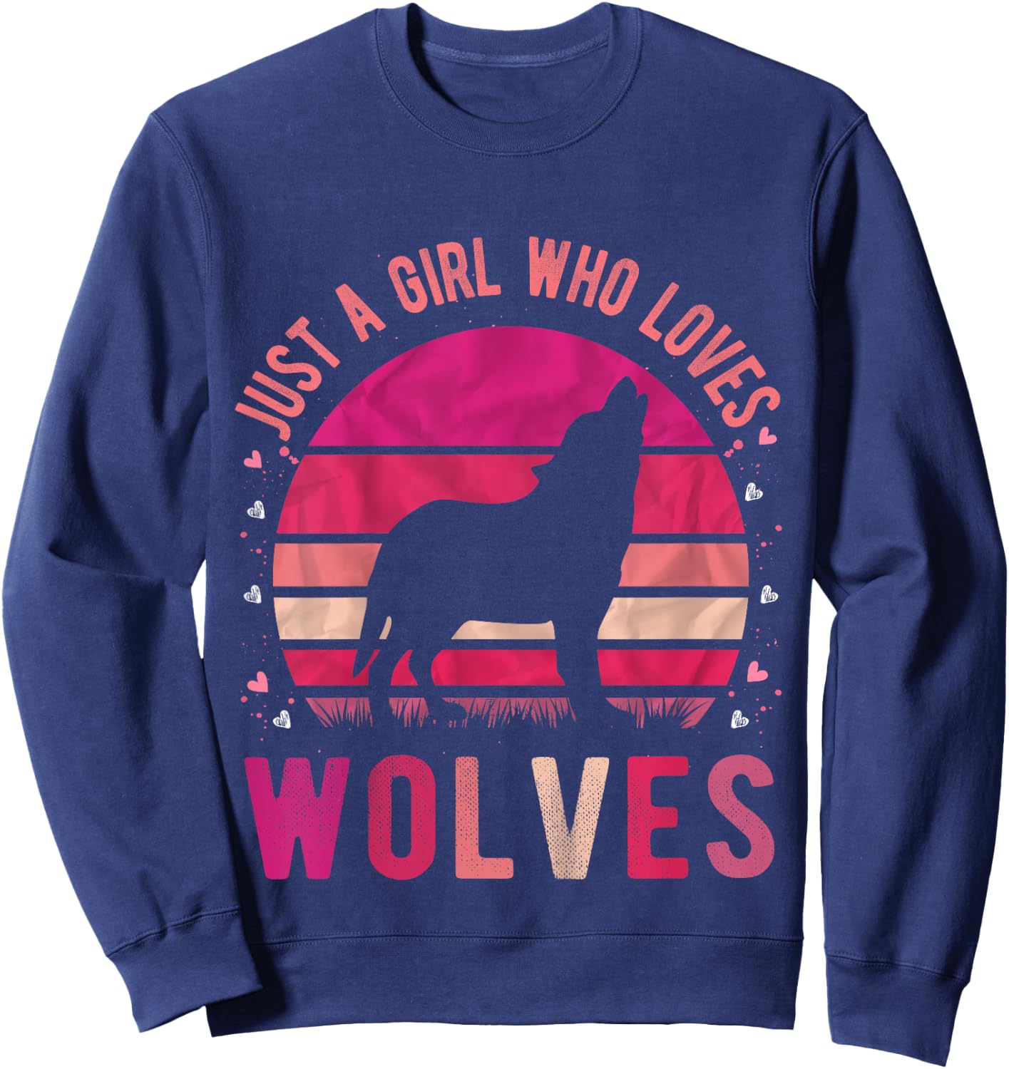 Just a Girl Who Loves Wolves Vintage Retro Gift Sweatshirt - Sweatshirt | Navy