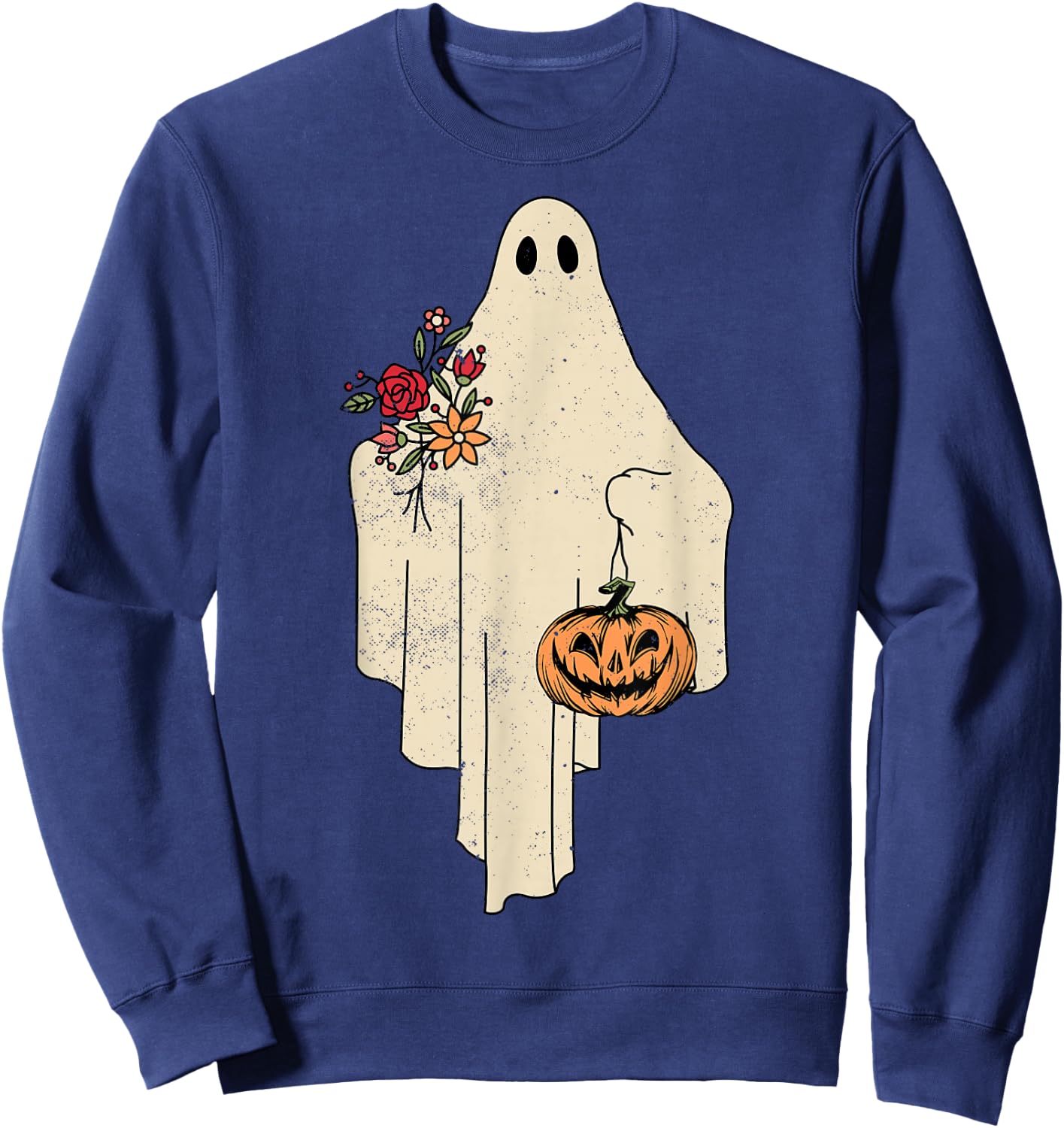 Vintage Floral Ghost Cute Halloween Costume Funny Graphic Sweatshirt - Sweatshirt | Navy