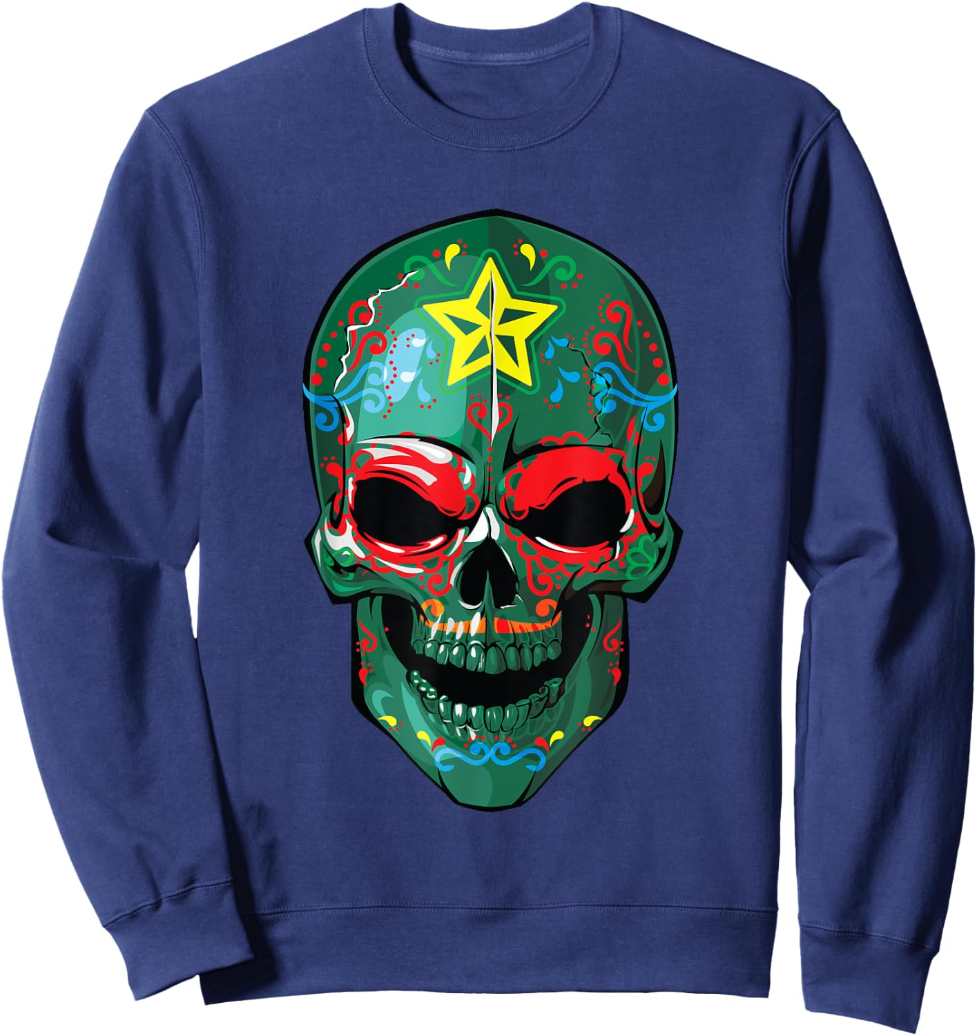 Veteran Sugar Skull Army Soldier Halloween Military Gifts Sweatshirt - Sweatshirt | Navy