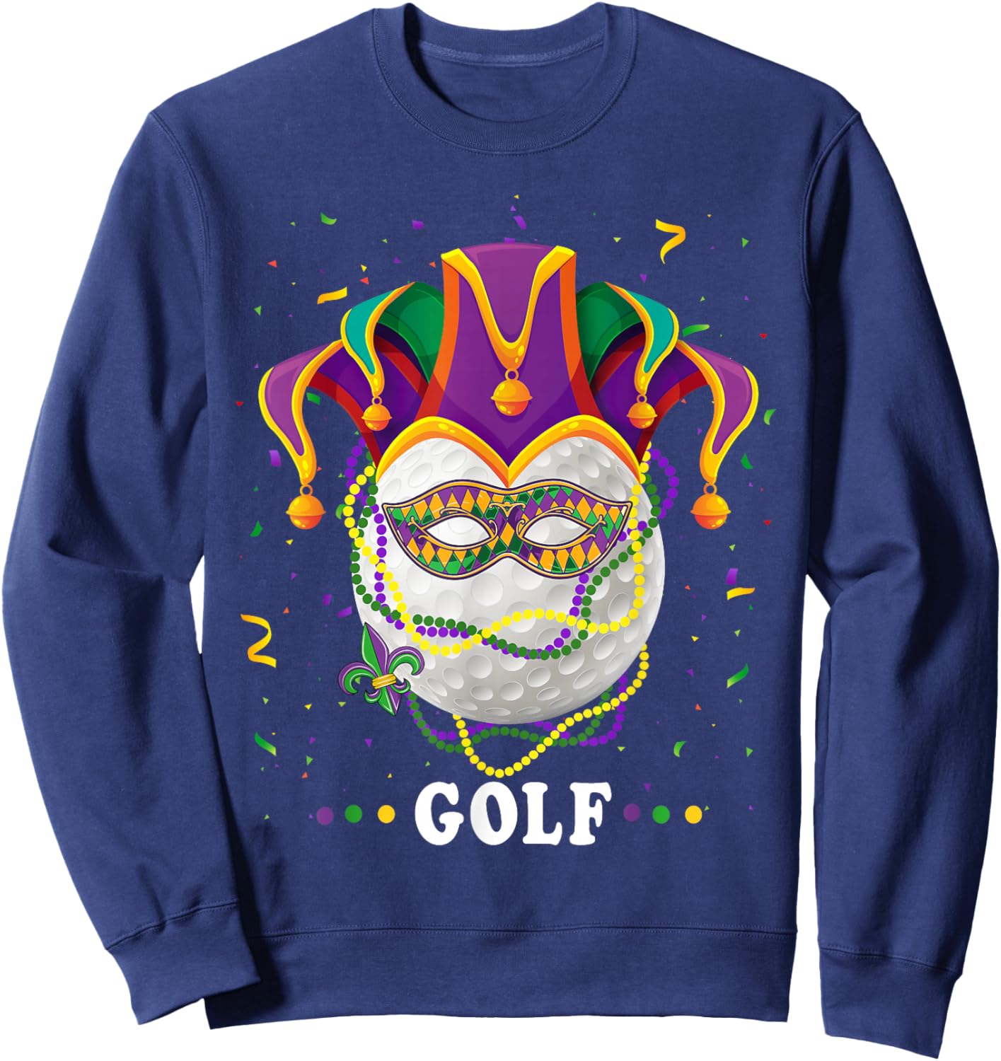 Golf Wearing Jester Hat Masked Beads Mardi Gras Golf Women Sweatshirt - Sweatshirt | Navy