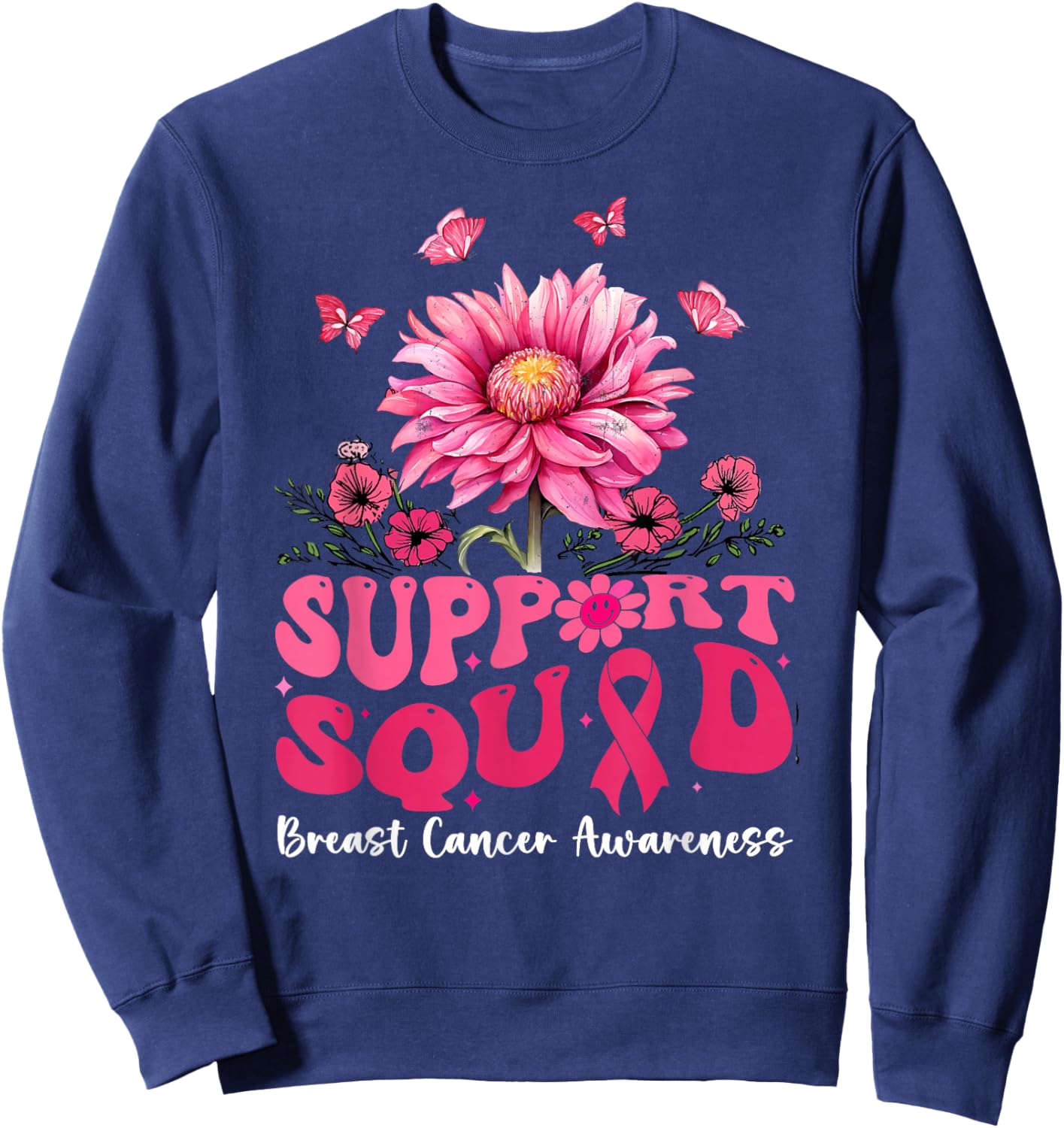 Breast Cancer Shirts , Support Squad Sunflower Sweatshirt - Sweatshirt | Navy