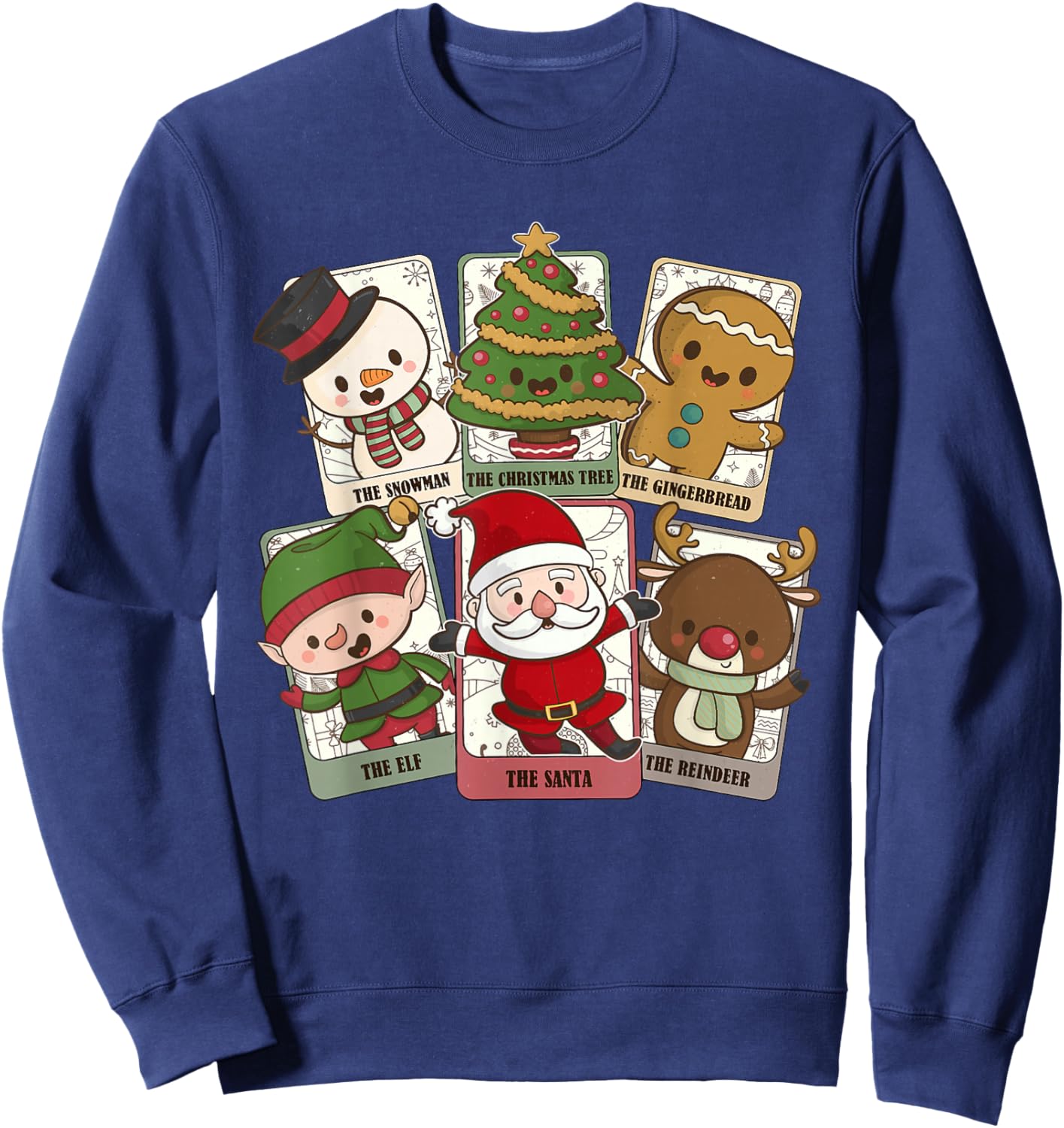 Retro Tarot Card Christmas Santa Elf Reindeer Gingerbread Sweatshirt - Sweatshirt | Navy
