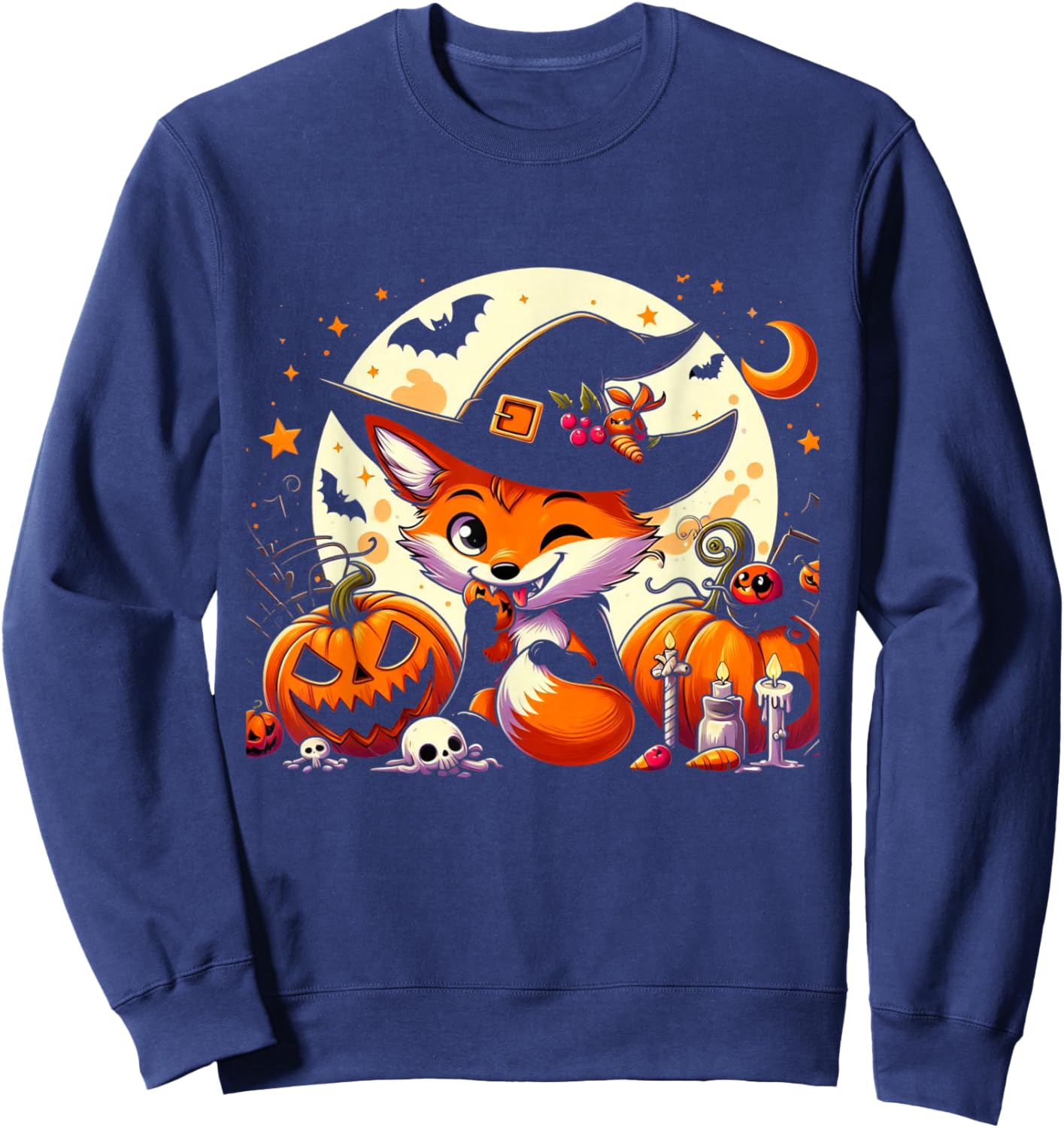 Halloween Fox Witch Pumpkin Fox Sweatshirt - Sweatshirt | Navy