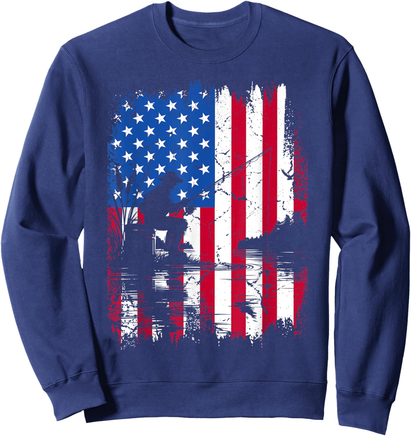 Funny Patriotic Fishermen USA American Flag 4th Of July Men Sweatshirt - Sweatshirt | Navy