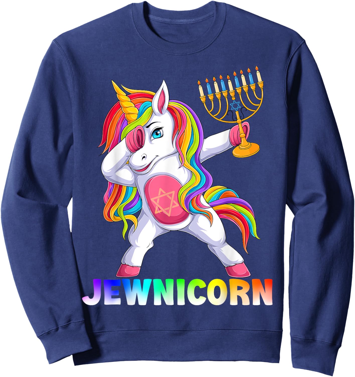 Hanukkah Dabbing Unicorn Jewnicorn Chanukah Jewish Xmas Sweatshirt - Sweatshirt | Navy