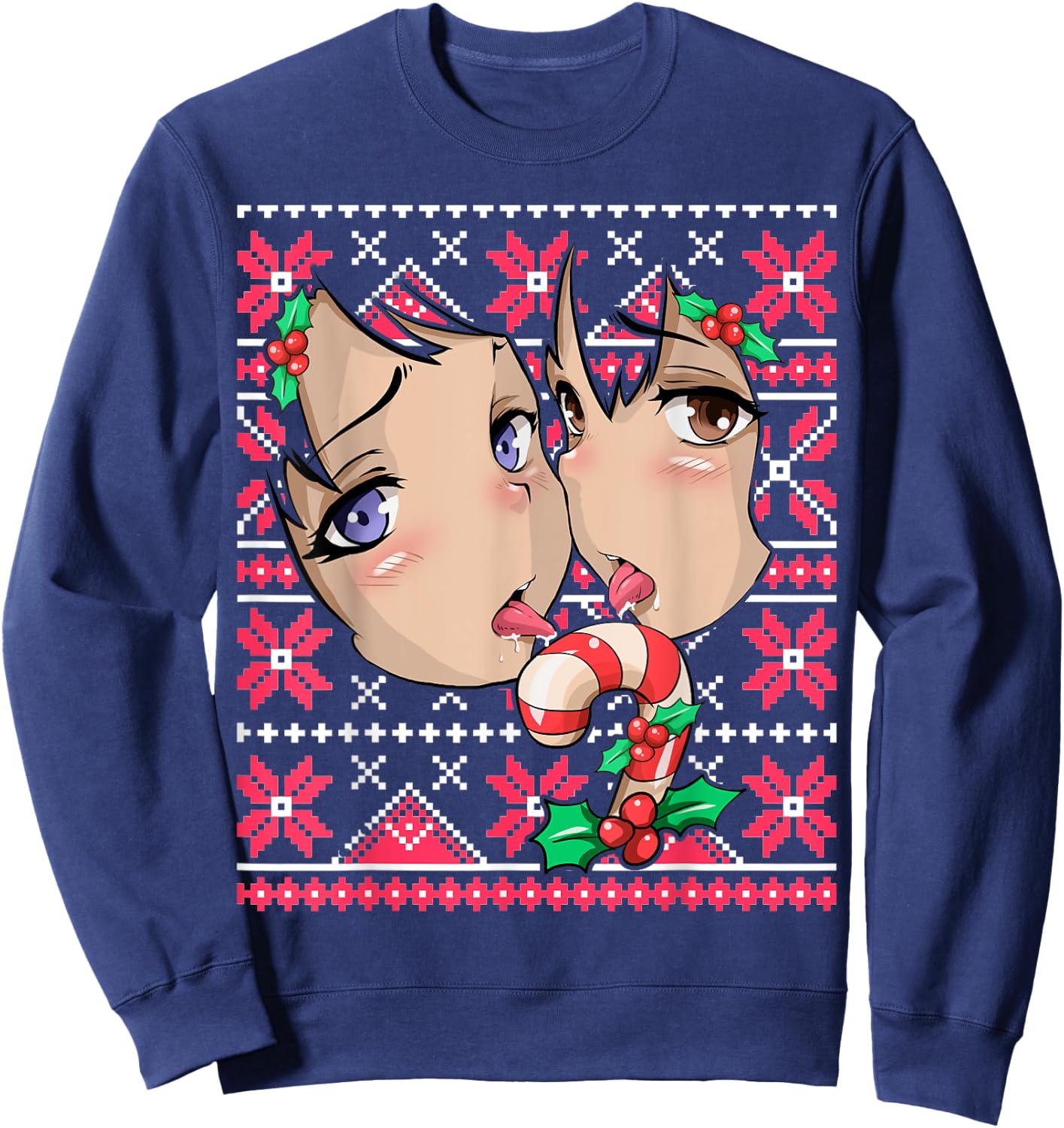 Ugly Christmas Otaku Ahegao Ecchi Etchi Lewd Hentai Kawaii Sweatshirt - Sweatshirt | Navy