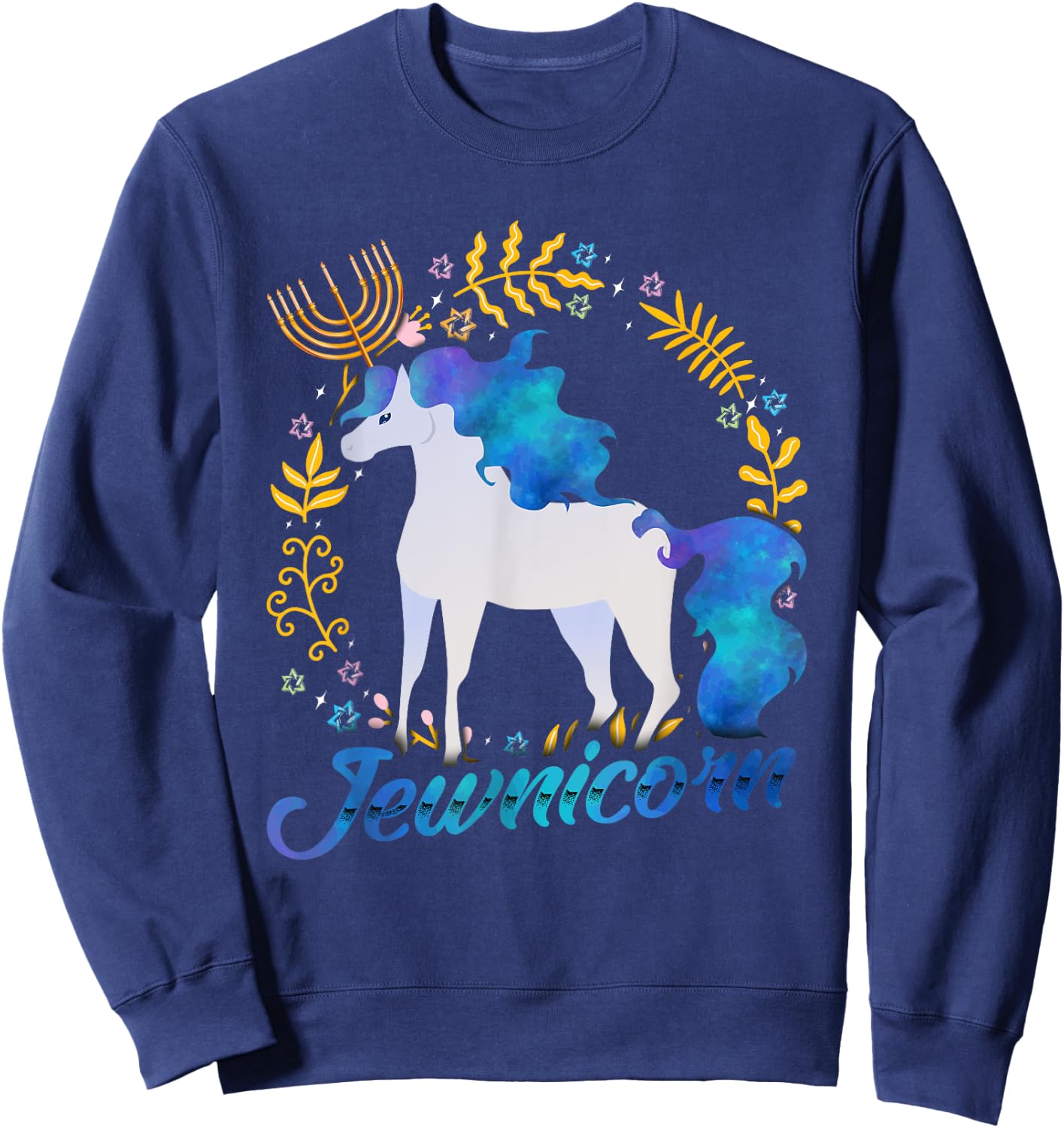 Jewnicorn Funny Jewish Unicorn Chanukah Hanukkah Jew Gift Sweatshirt - Sweatshirt | Navy