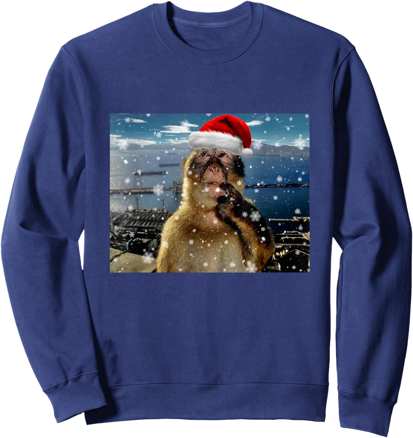 Christmas Thinking Monkey Meme Brainrot Xmas Gift Sweatshirt - Sweatshirt | Navy