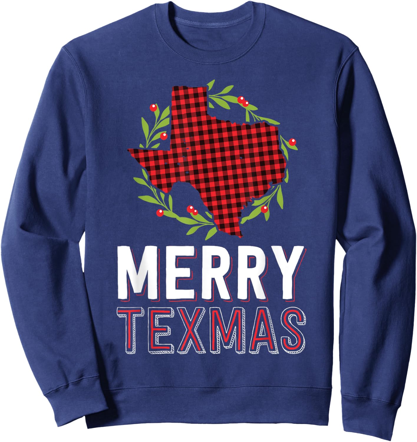 Merry Texmas Texas Yall Red Buffalo Plaid Family Christmas Sweatshirt - Sweatshirt | Navy