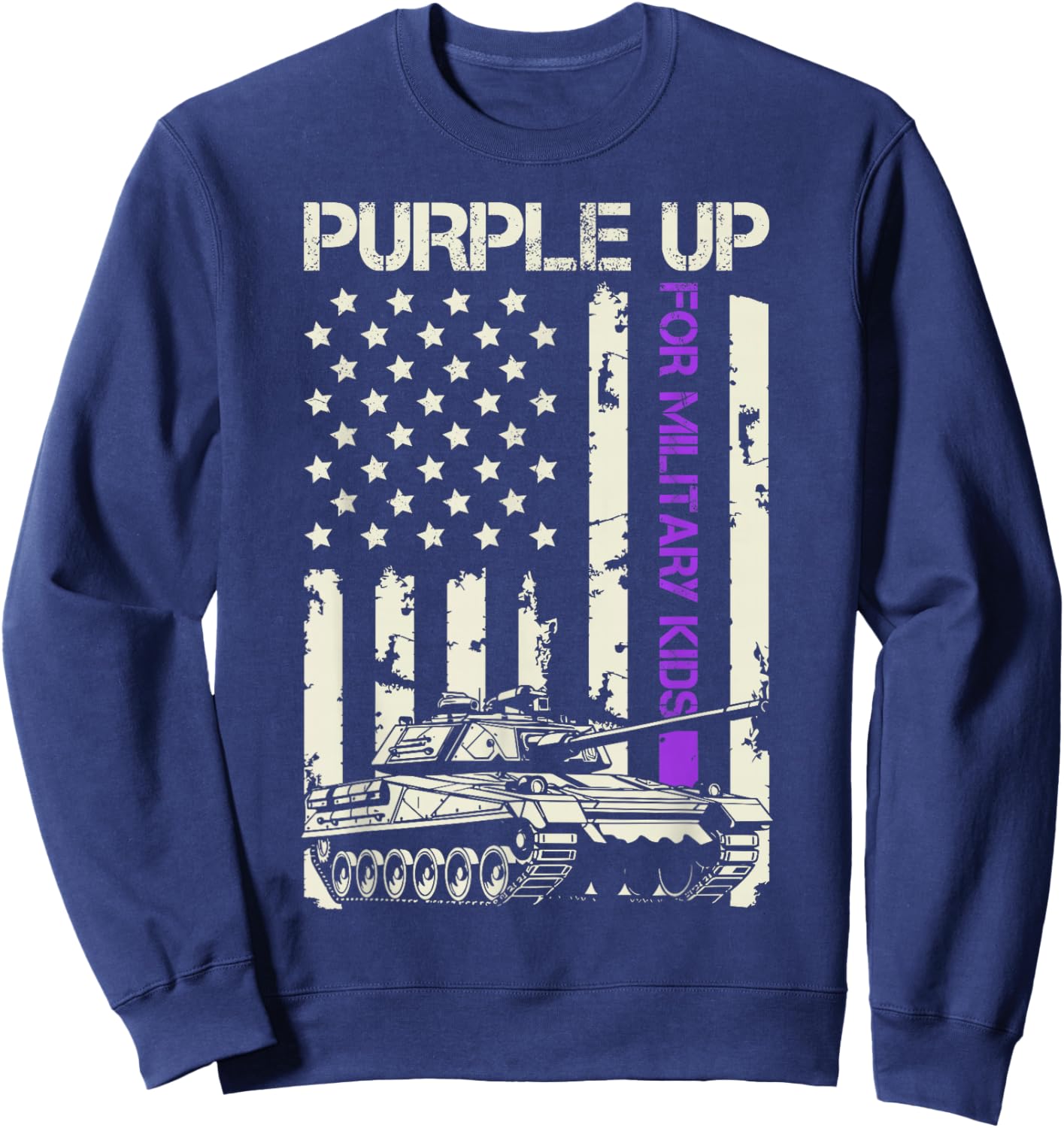 Purple Up For Military Kids USA Flag Military Child Month Sweatshirt - Sweatshirt | Navy