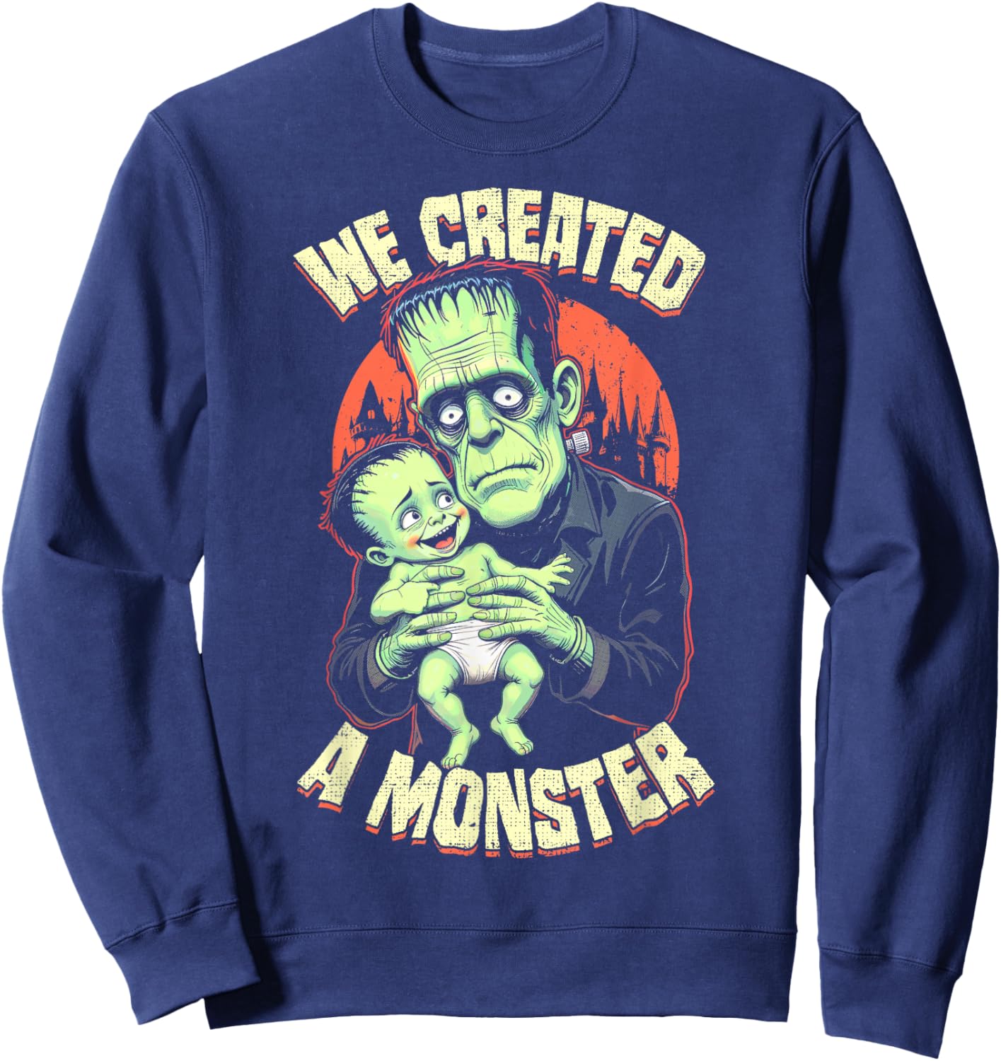 New Father, First Baby Monster Frankenstein Halloween Sweatshirt - Sweatshirt | Navy