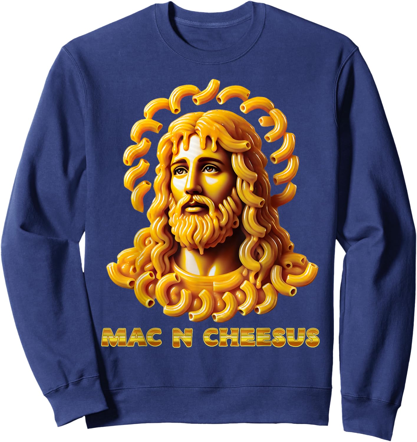 Macaroni And Cheese Jesus Funny Christian Mac N Cheesus Meme Sweatshirt - Sweatshirt | Navy