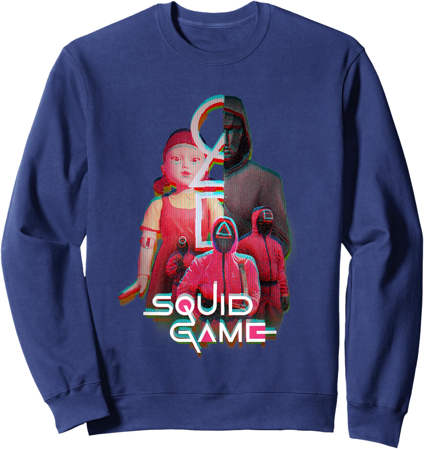Squid Game 2 Front Man Split Face Glitch Logo Sweatshirt - Sweatshirt | Navy