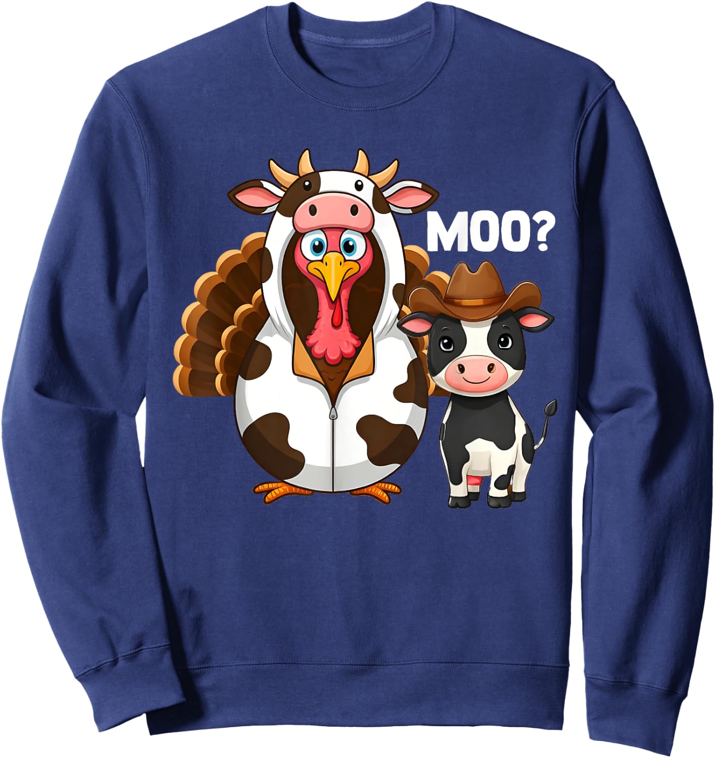 Thanksgiving Turkey Moo Cow Moo Sweatshirt - Sweatshirt | Navy