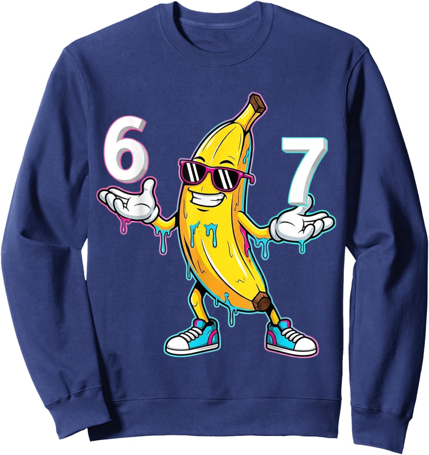 Funny Cartoon Banana 67 Graphic Design Kids Youth Boys Girls Sweatshirt - Sweatshirt | Navy