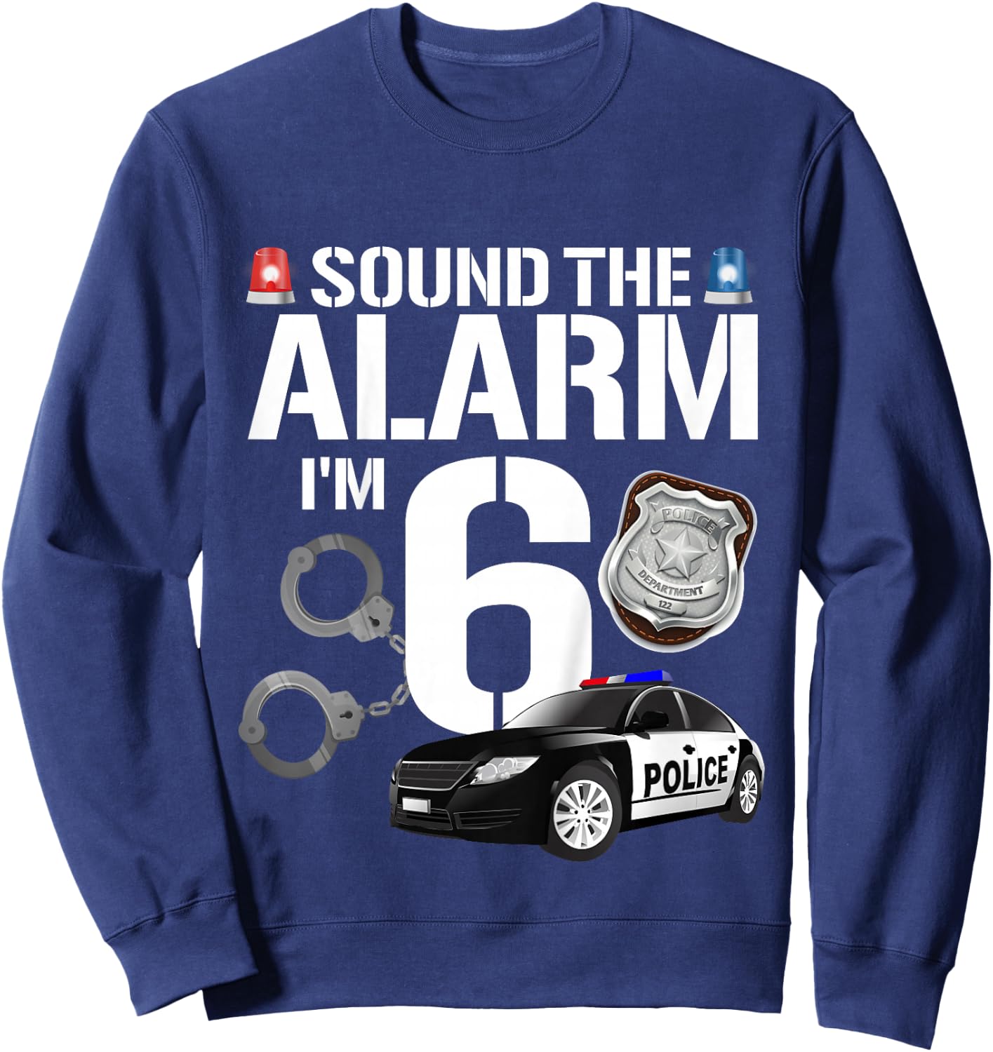 Kids 6 Year Old Police Birthday Officer Cop Car 6th Gift Boy Sweatshirt - Sweatshirt | Navy