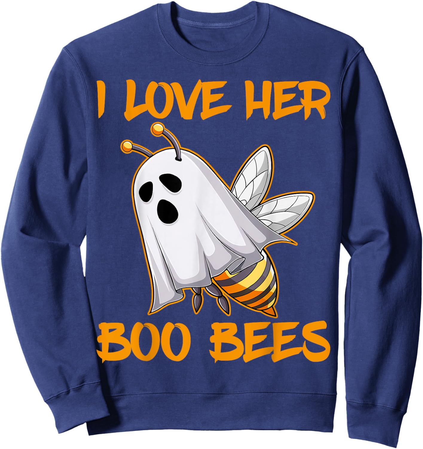 Funny I Love Her Boo Bees Couples Halloween Day Men Women Sweatshirt - Sweatshirt | Navy