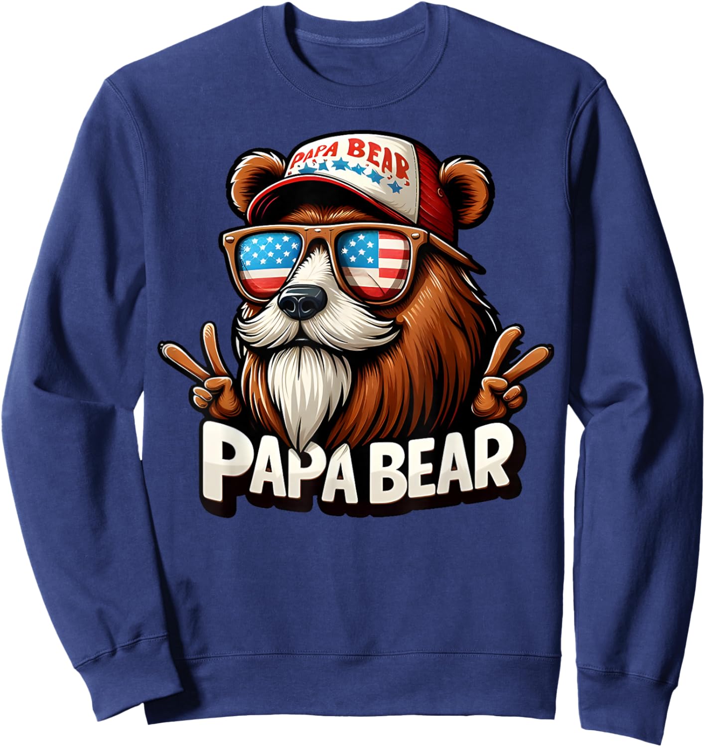 Papa Bear Shirt Fathers Day Gift US American Flag Best Dad Sweatshirt - Sweatshirt | Navy