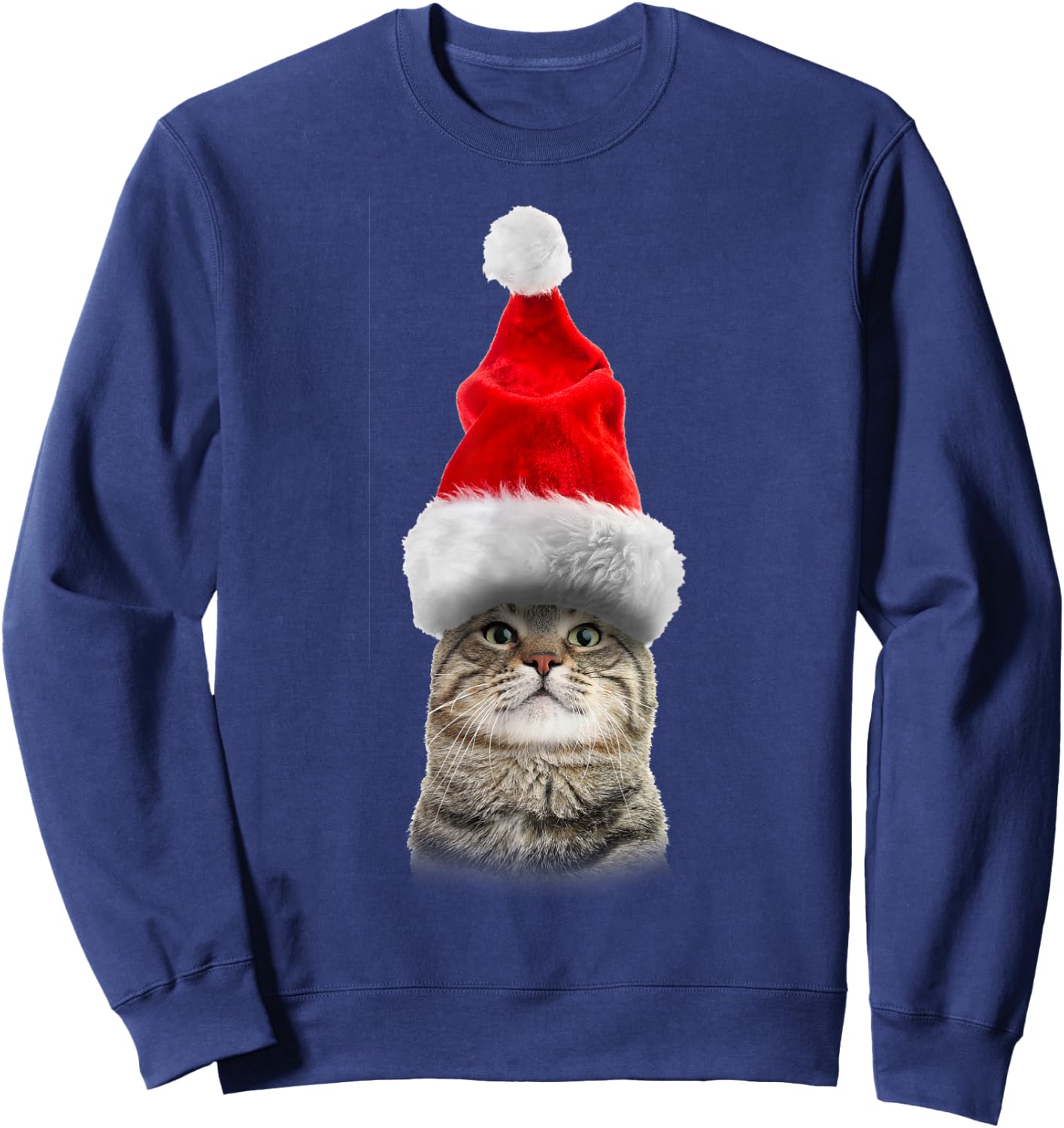 Christmas Tabby Cat in Santa Hat Meowy Christmas Fun T shirt Women Kids Sweatshirt - Sweatshirt | Navy
