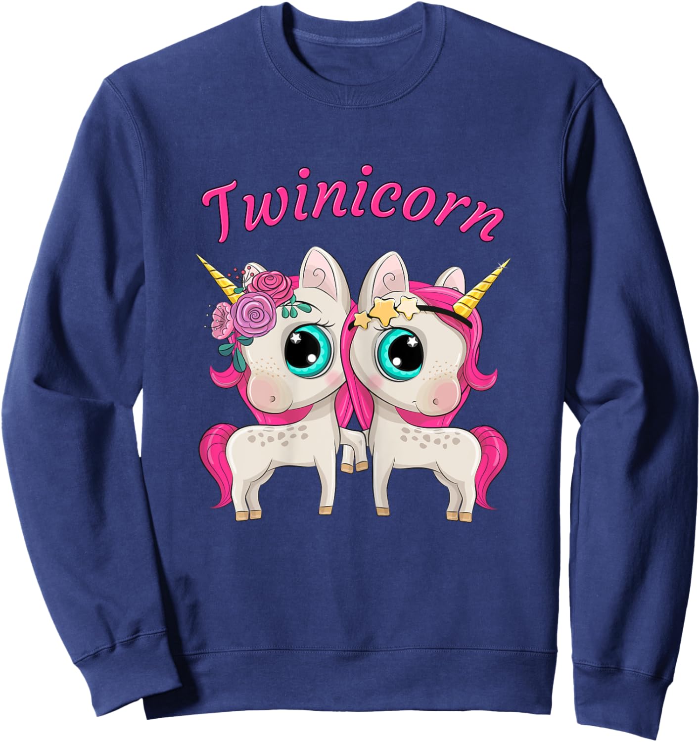 Twin Girls Twinicorn Women & Kids Sisters Cartoon Unicorns Sweatshirt - Sweatshirt | Navy