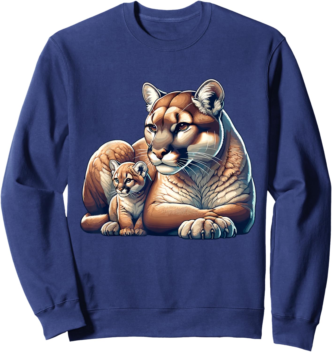 Mountain Lion Cougar Mom Baby Kitten Sweatshirt - Sweatshirt | Navy