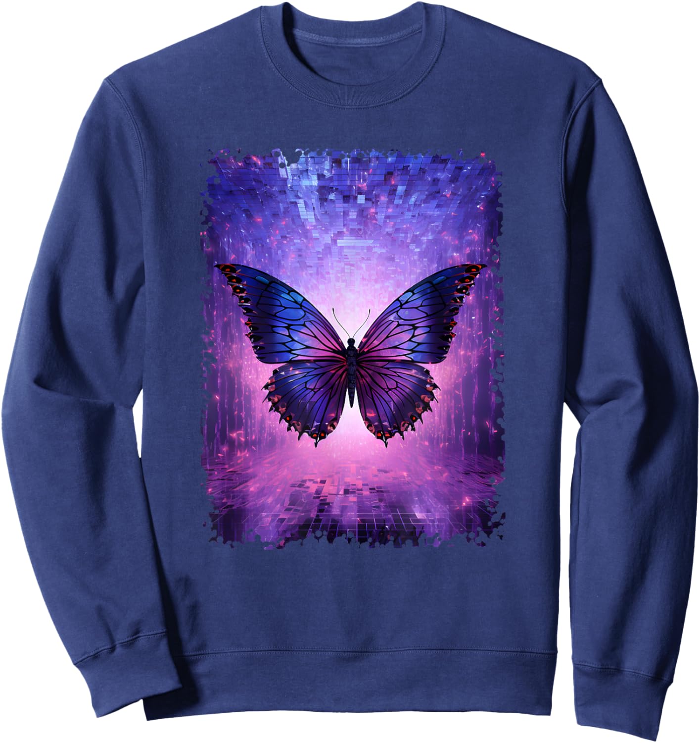 Butterfly Lover Insect Men Women Purple Glitch Butterfly Art Sweatshirt - Sweatshirt | Navy