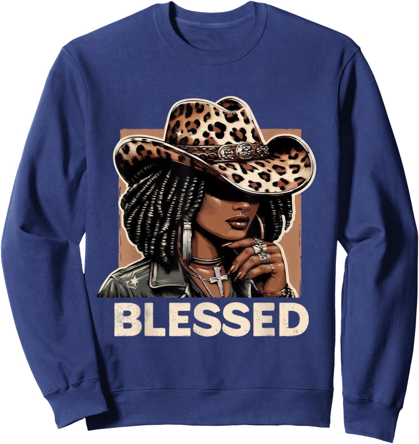 Vintage Black Western Cowgirl Retro African Christian Woman Sweatshirt - Sweatshirt | Navy