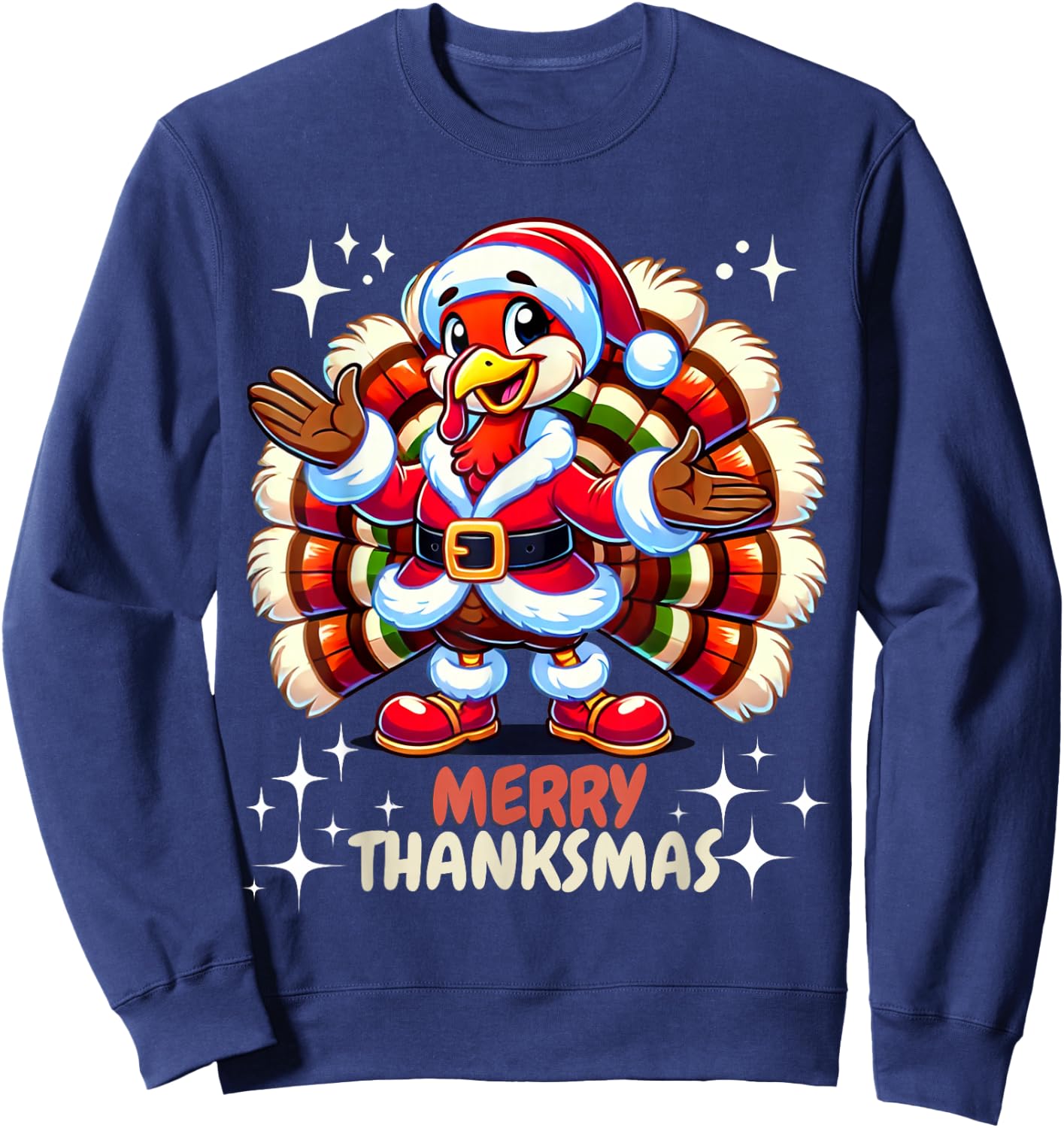 Funny Merry Thanksmas Thanksgiving Turkey Xmas Sweatshirt - Sweatshirt | Navy