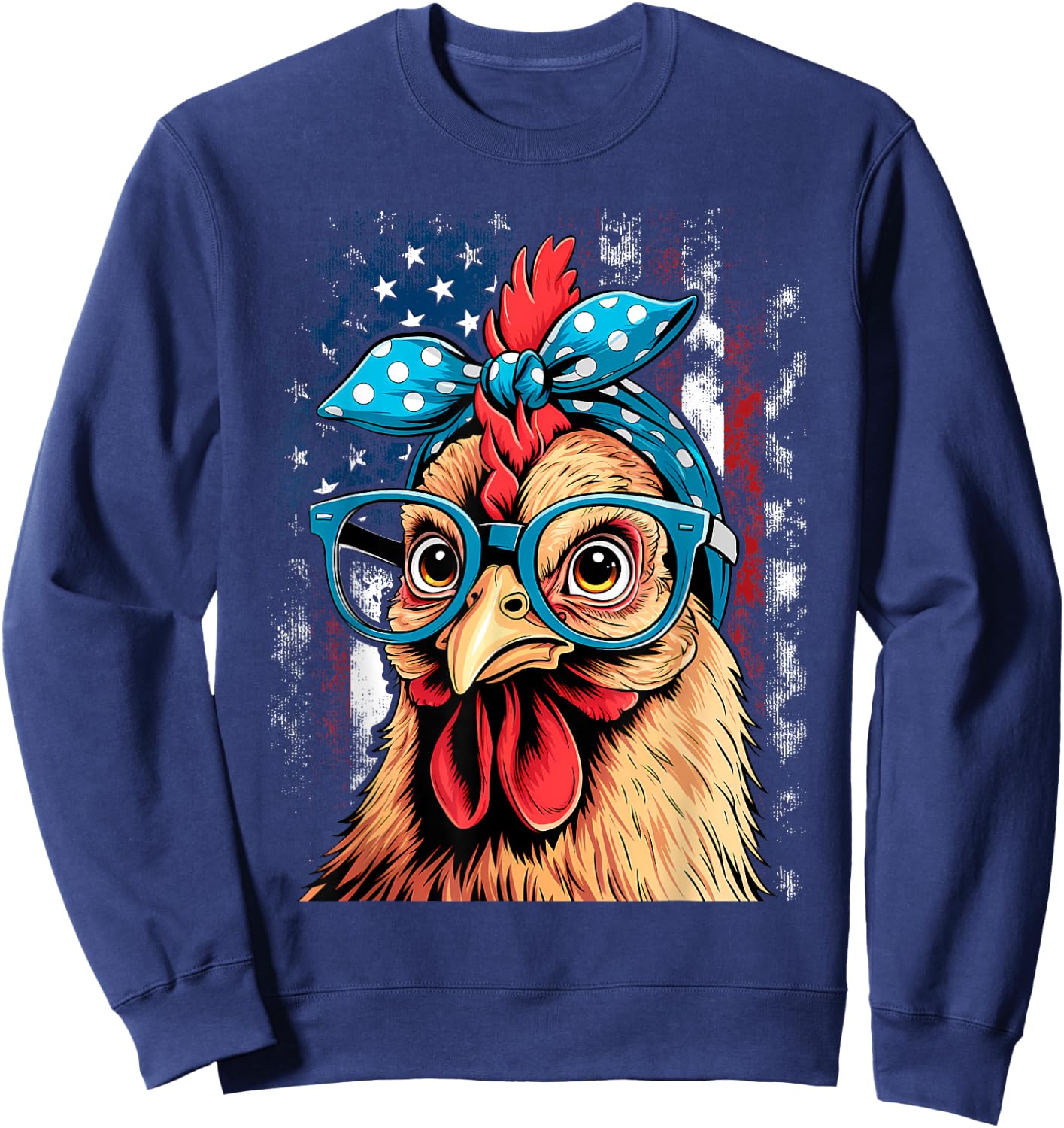 Cute Women Girl Chicken with Bandana Headband and Glasses Sweatshirt - Sweatshirt | Navy