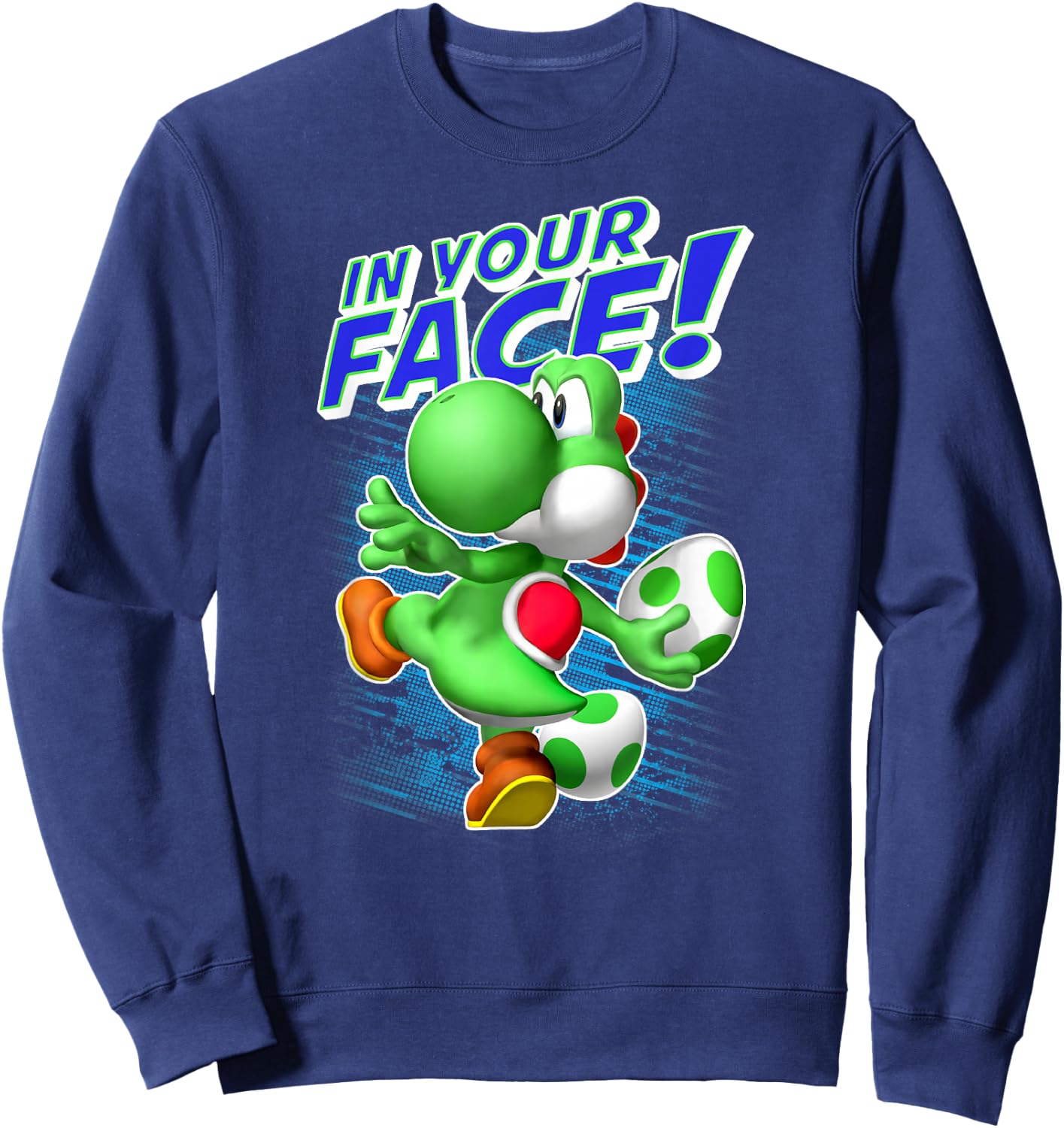 Super Mario Yoshi in Your Face Egg Throw Portrait Sweatshirt - Sweatshirt | Navy