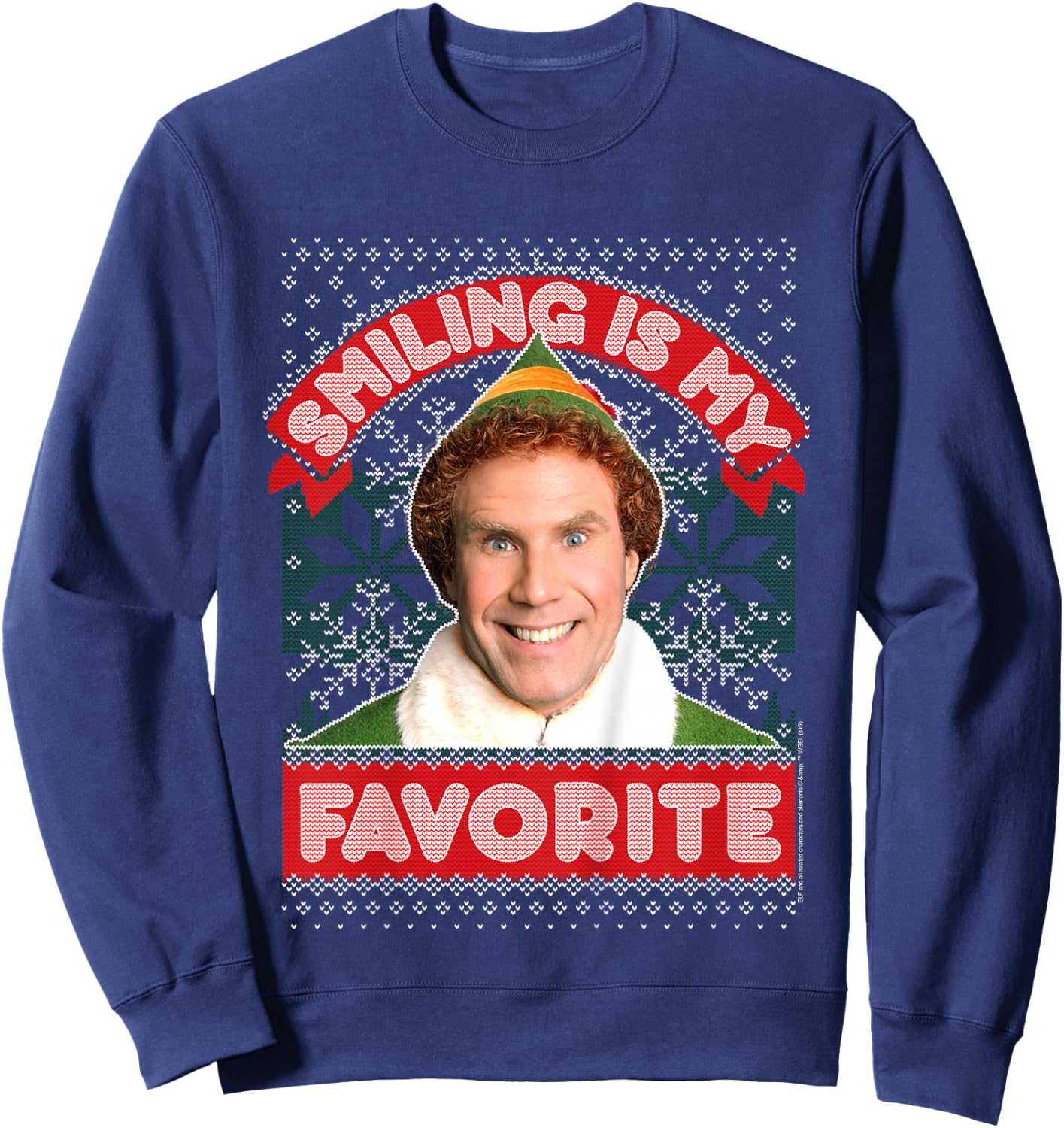 Kids Elf Buddy Smiling is My Favorite Christmas Sweatshirt - Sweatshirt | Navy